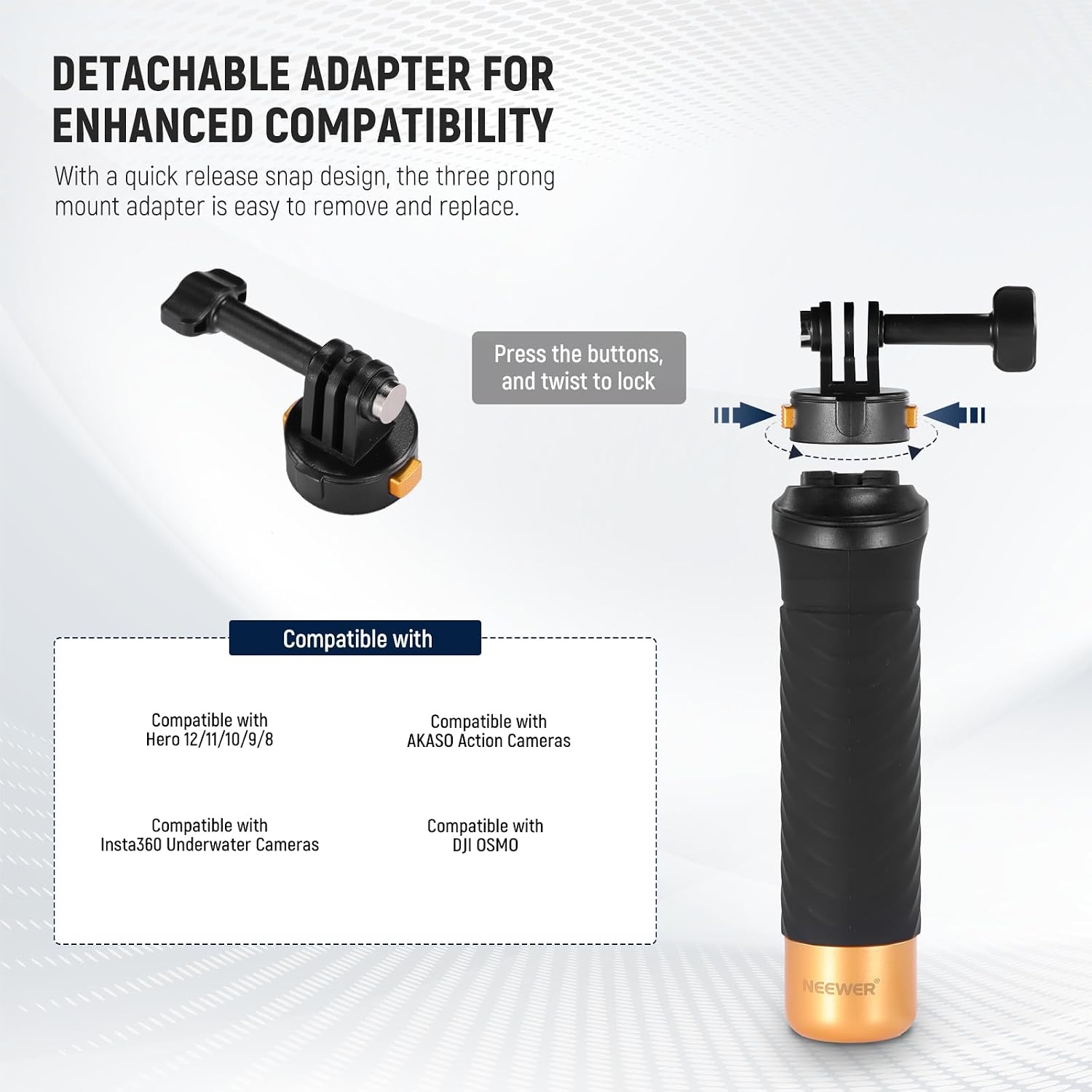 Thumbnail 3 de NEEWER Quick Release Floating Hand Grip for Action Camera (GP23) – Water-Ready Floating Handle with Detachable Mount