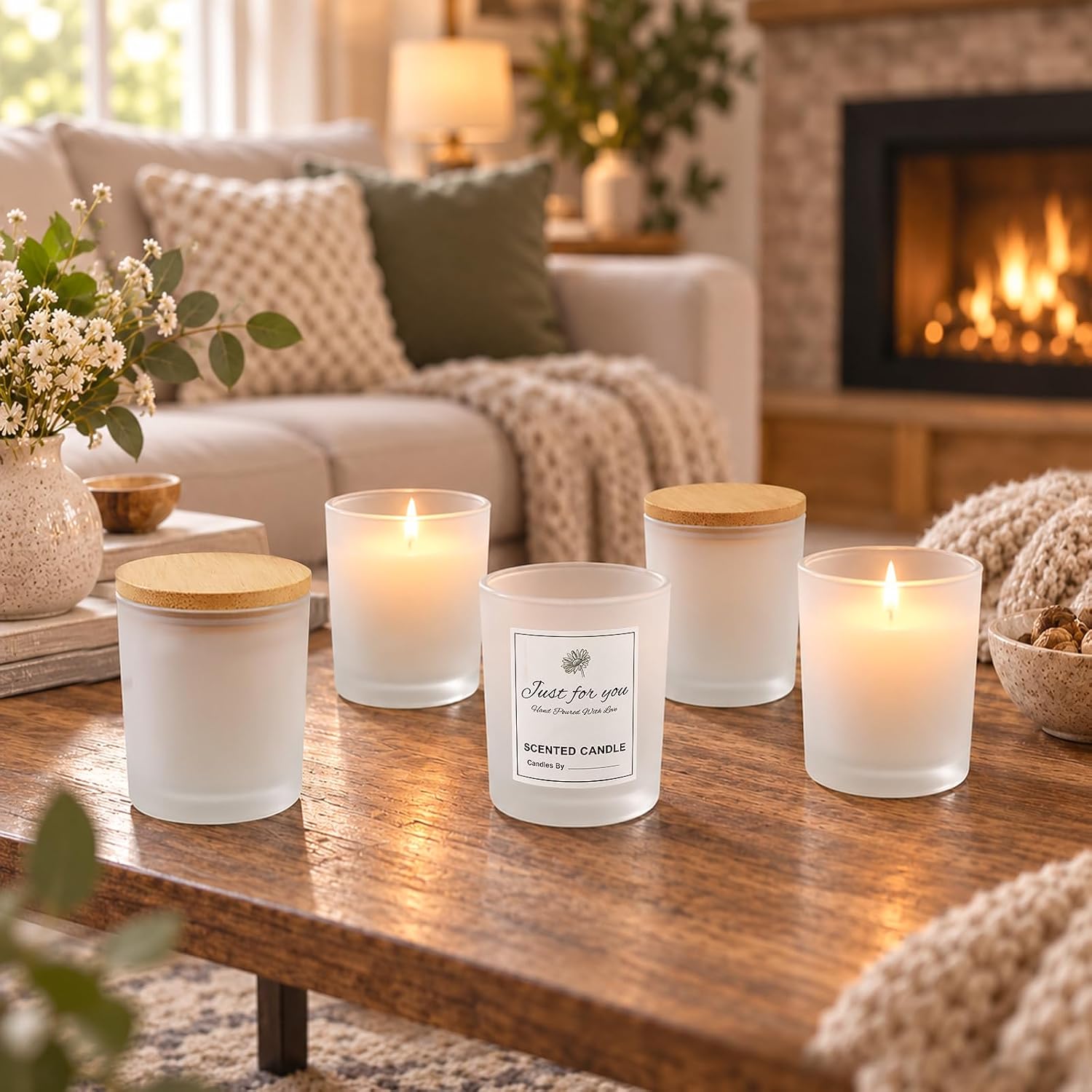 Thumbnail 6 de CONNOO JLZG-008 7 oz Frosted Glass Candle Jars with Bamboo Lids, 15-Pack