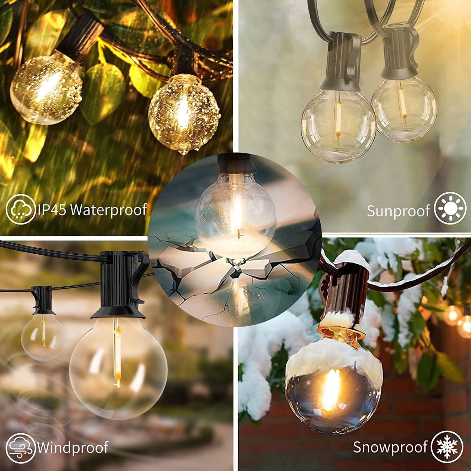 Detalle 2 de Svater 100 FT Outdoor String Lights, 52 Shatterproof Warm White LED Bulbs
