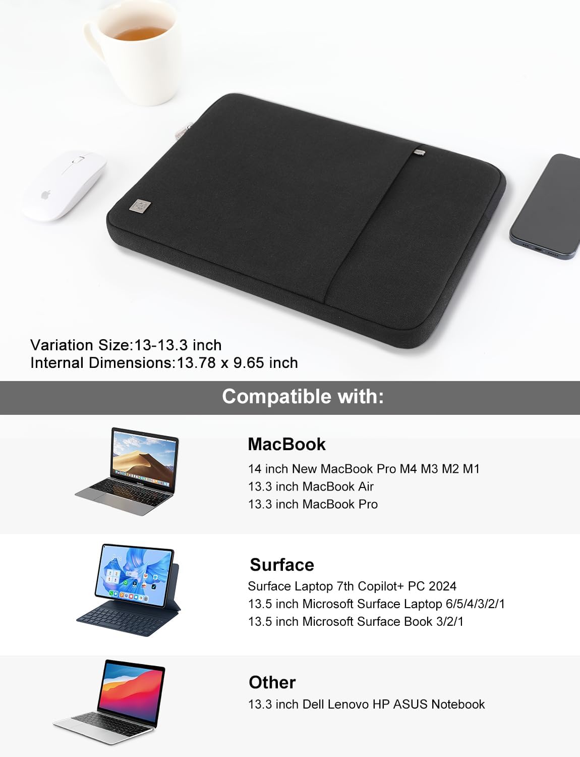 Detalle de DOMISO 13.3 inch Laptop Sleeve Case – Water-Resistant, Slim Protective Carrying Bag