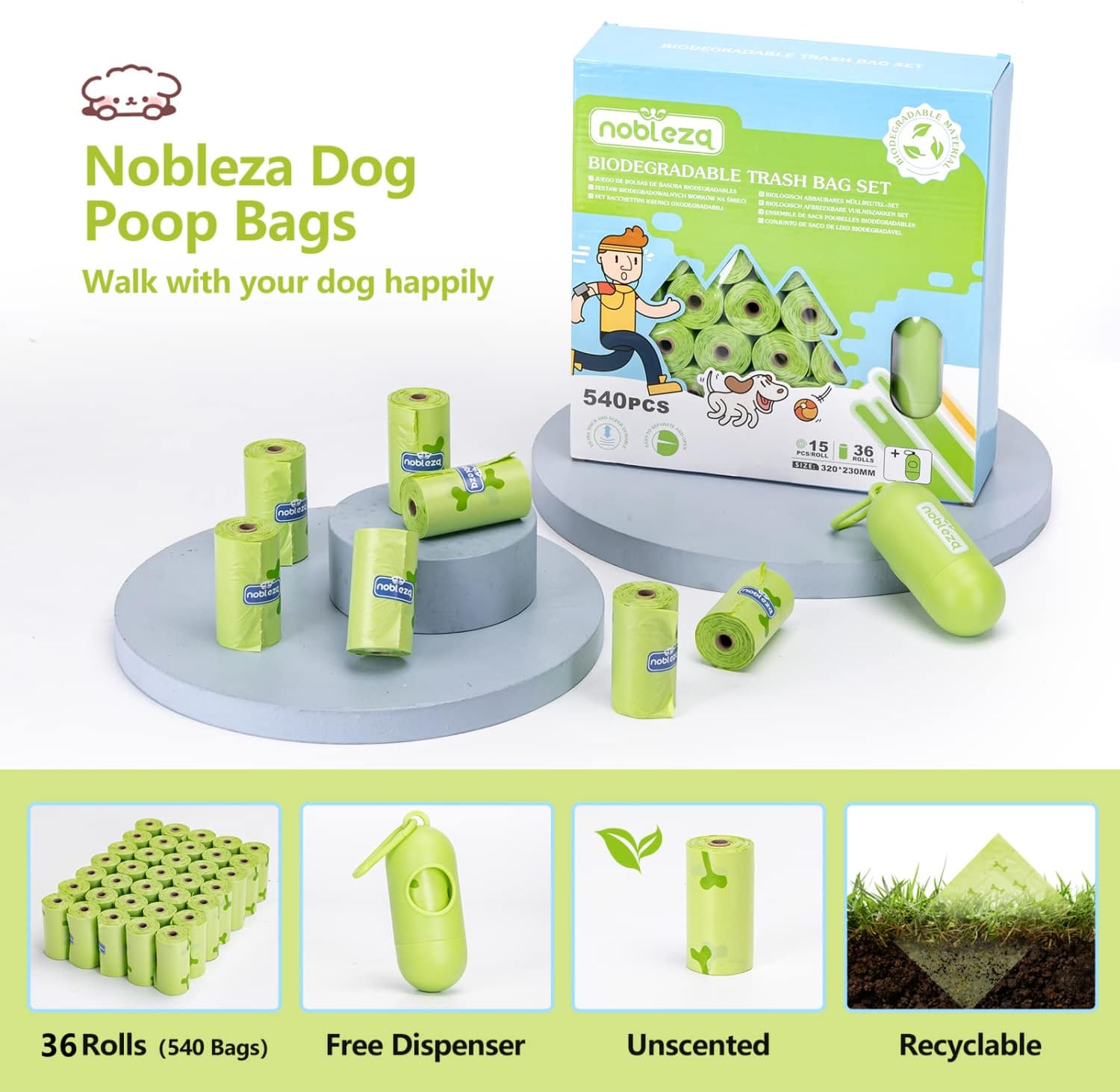 Detalle de Sac à Crottes Chien Nobleza – 540 sacs avec 1 distributeur, résistants aux fuites