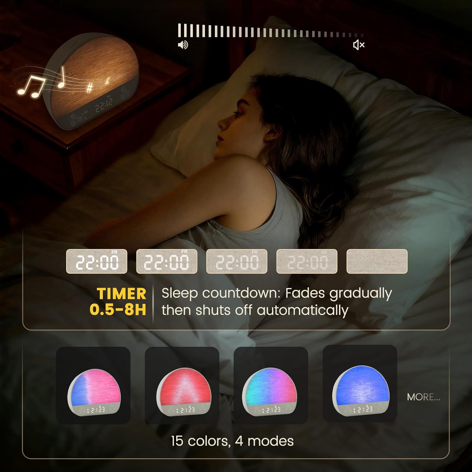 Thumbnail 5 de Charmofun Sveglia da comodino con simulazione alba, 37 suoni rilassanti e doppio orologio (telecomando)