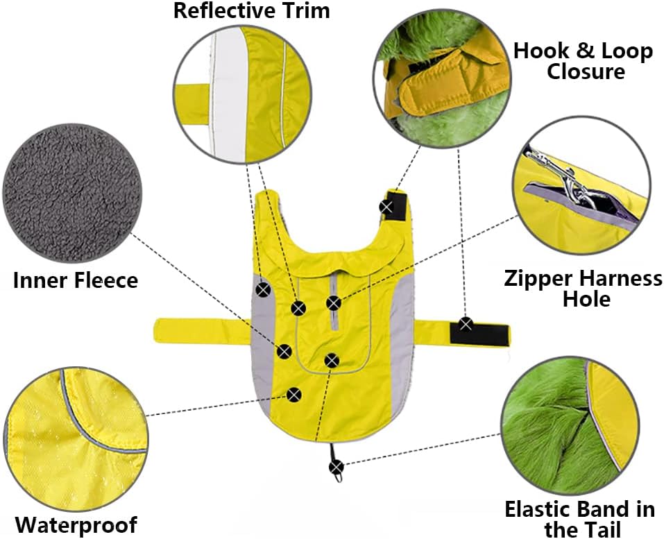 Detalle de Morezi Dog Warm Coats Jackets: Waterproof Coat with Harness Hole for Small/Medium Dogs (Yellow, M)