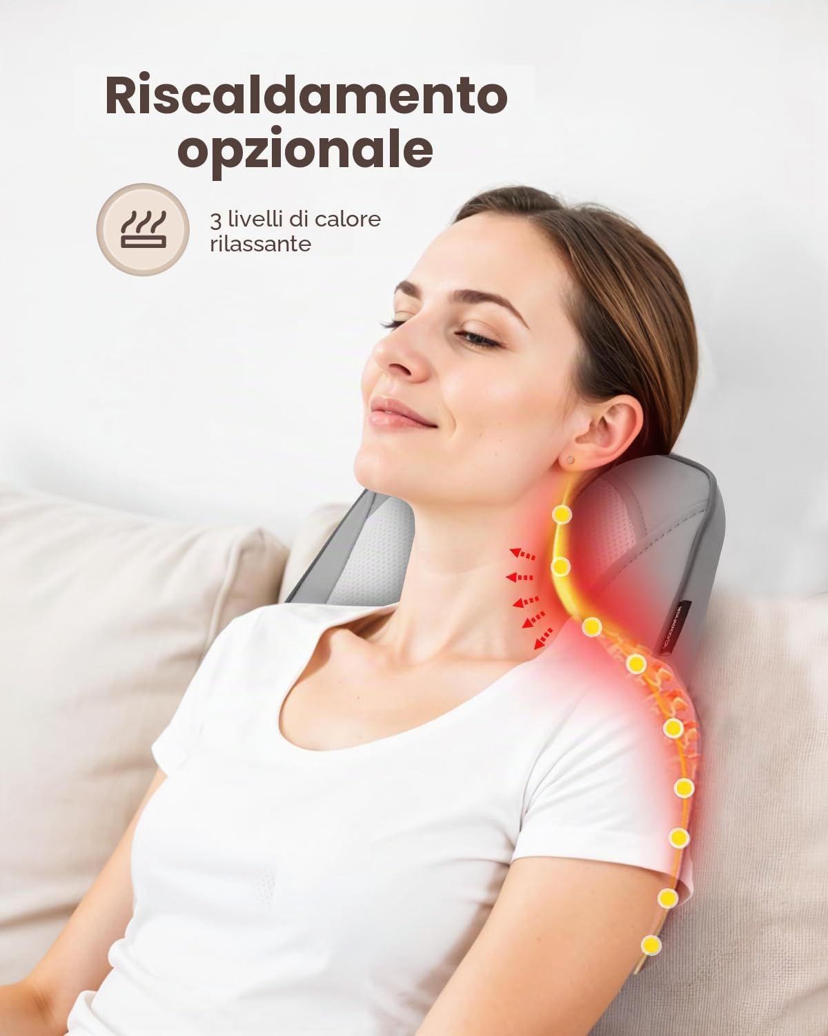 Detalle 2 de COMFIER Shiatsu Massaggiatore cervicale con calore e vibrazione – Massaggiatore 3D per schiena Grigio