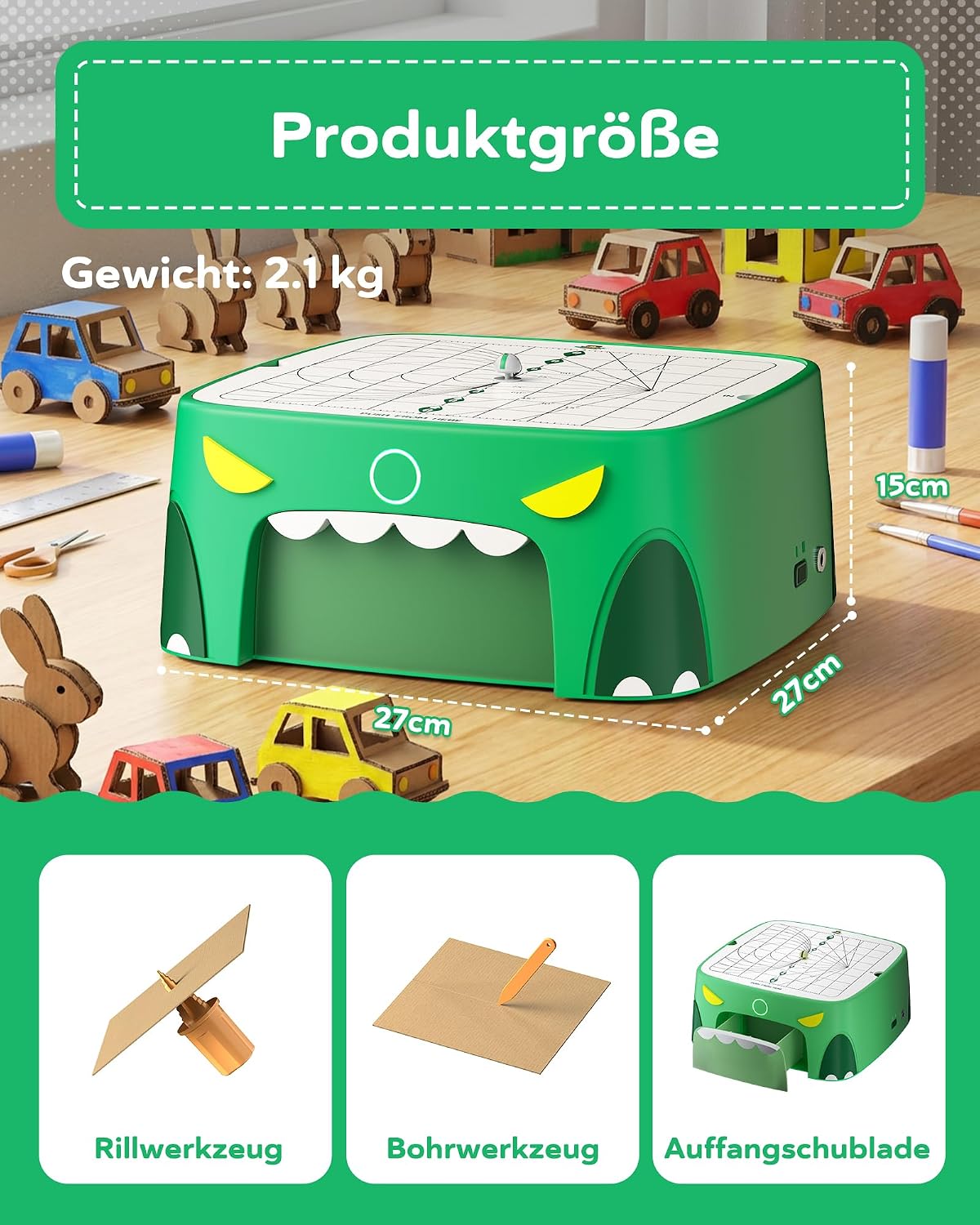 Detalle de Elektrischer Kartonschneider für Kinder – Sichere, pädagogische Upcycling-Starthilfe für DIY-Kartonprojekte (C2 Upgrade-Dinosaurier)