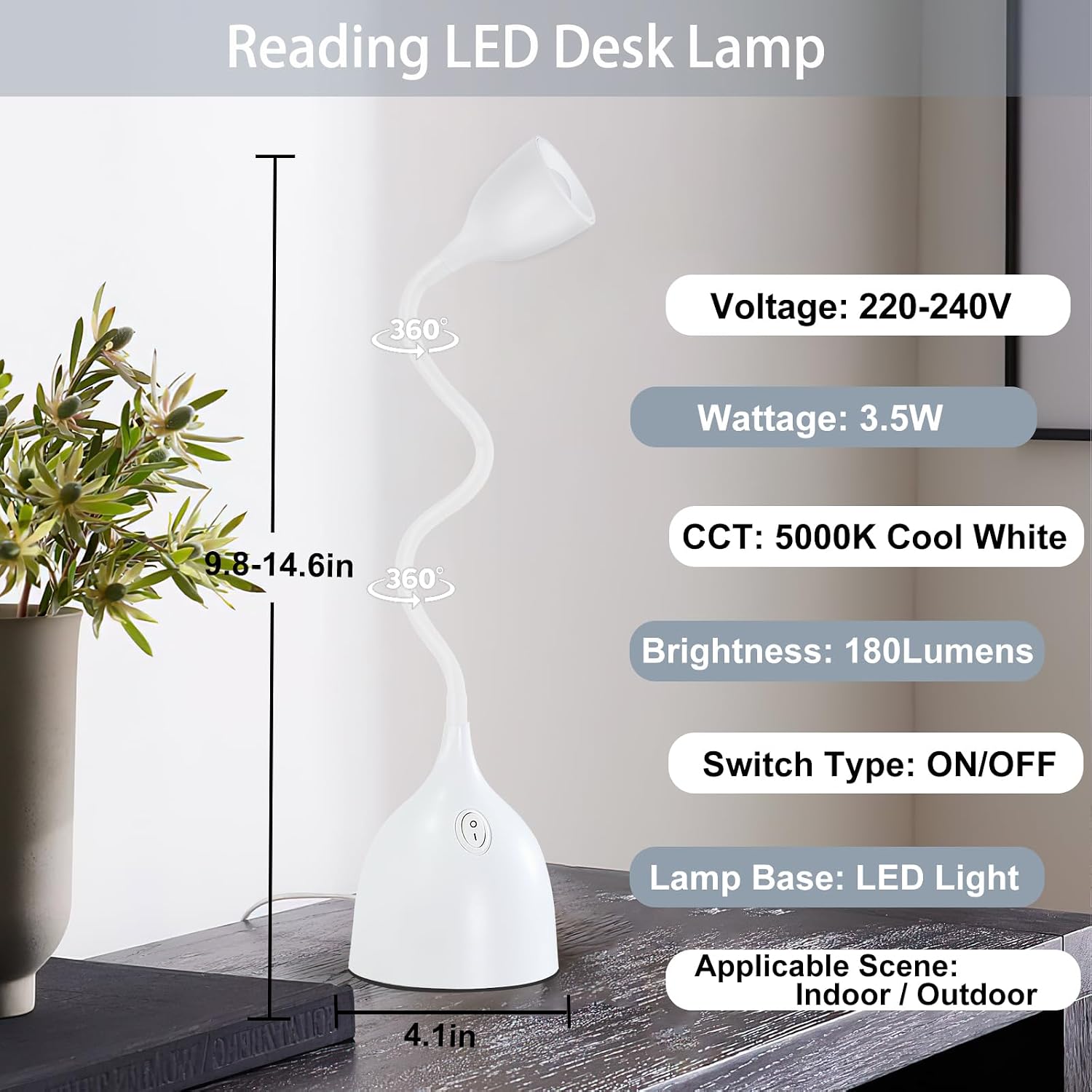 Thumbnail 2 de GyroVu LED Desk Lamp for College Dorm: Flexible Gooseneck, Eye-Caring Lighting