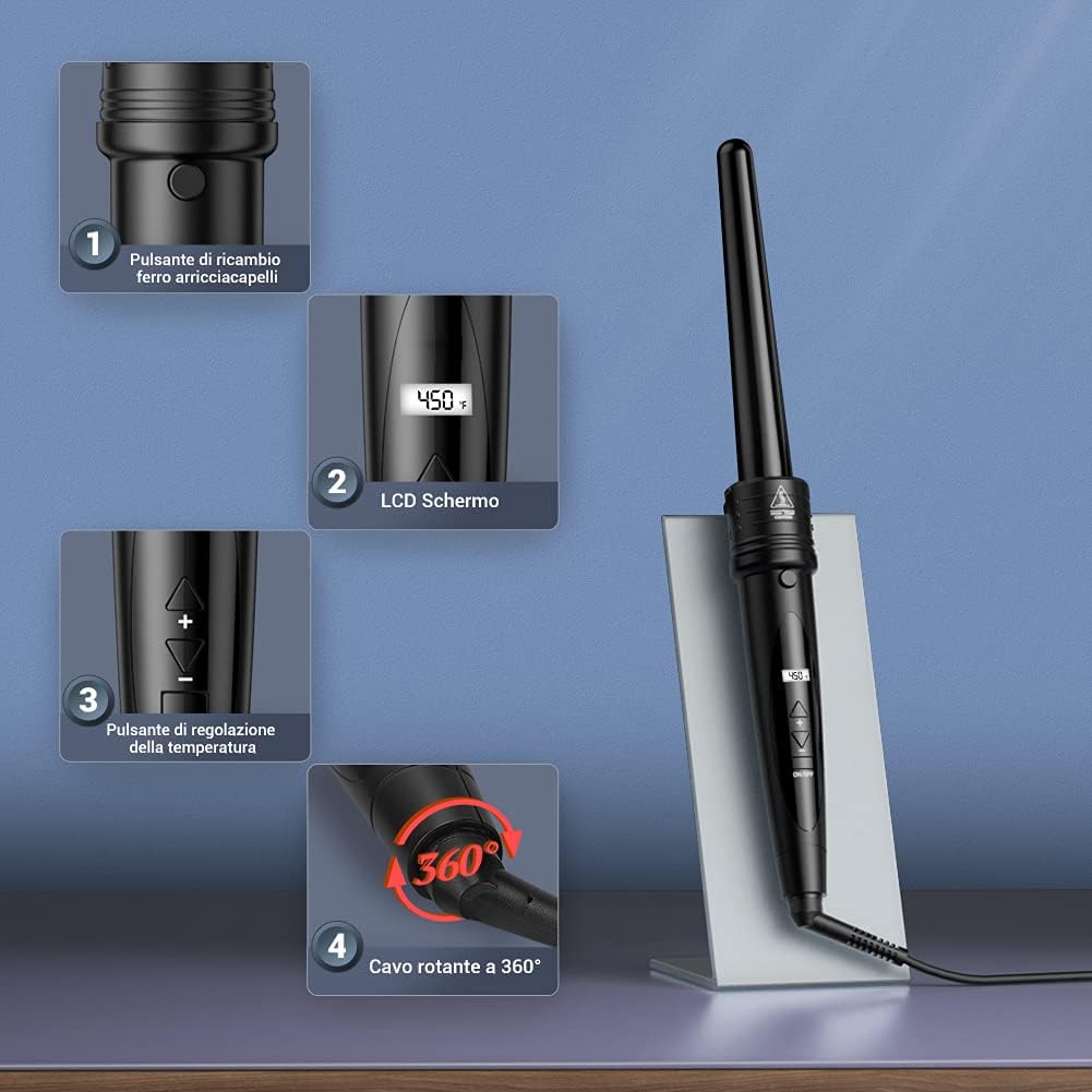 Detalle de Ferro Arricciacapelli 5 in 1 ET-W301: versatilità professionale con controllo LCD