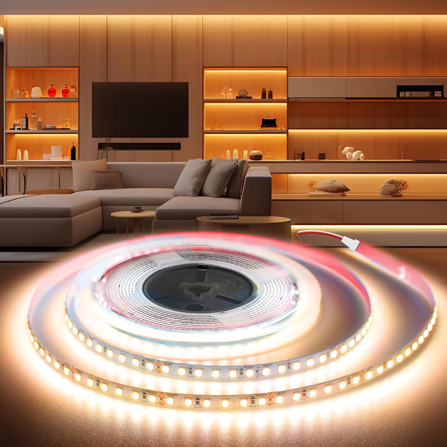 Detalle de BRIMETI COB LED-remsa 12 V, 5 m, varmvit 3000 K, 120 LED/m
