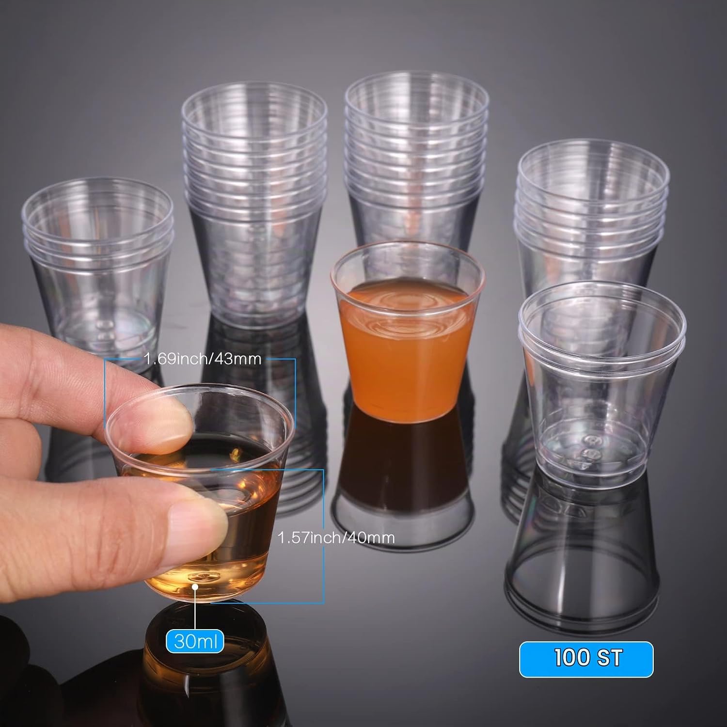 Detalle de Hejo HK019-100 shotglas i transparent plast, 30 ml, 100-pack