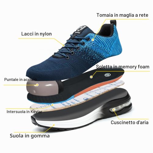 Thumbnail 6 de Baofular Scarpe Antinfortunistiche da Uomo/Donna – Leggere, Traspiranti e Antiscivolo (Blu, 39 EU)