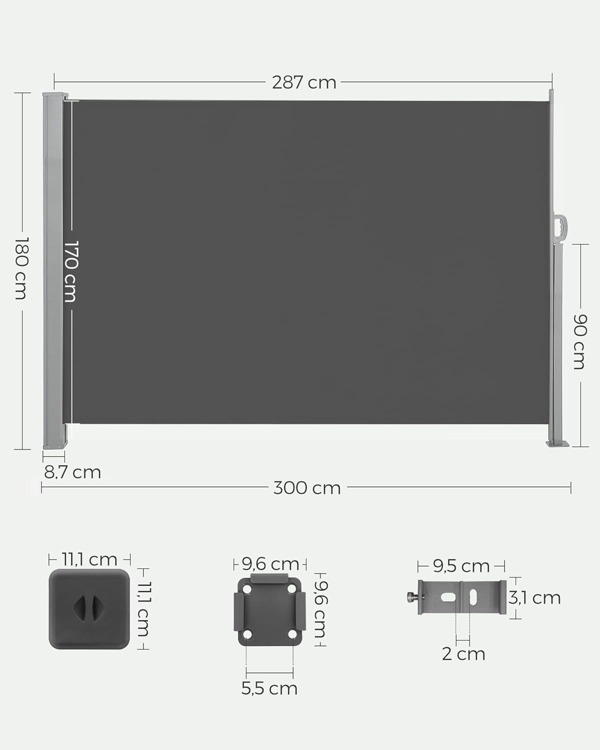 Detalle de SONGMICS GSA180TG Seitenmarkise 180 x 300 cm