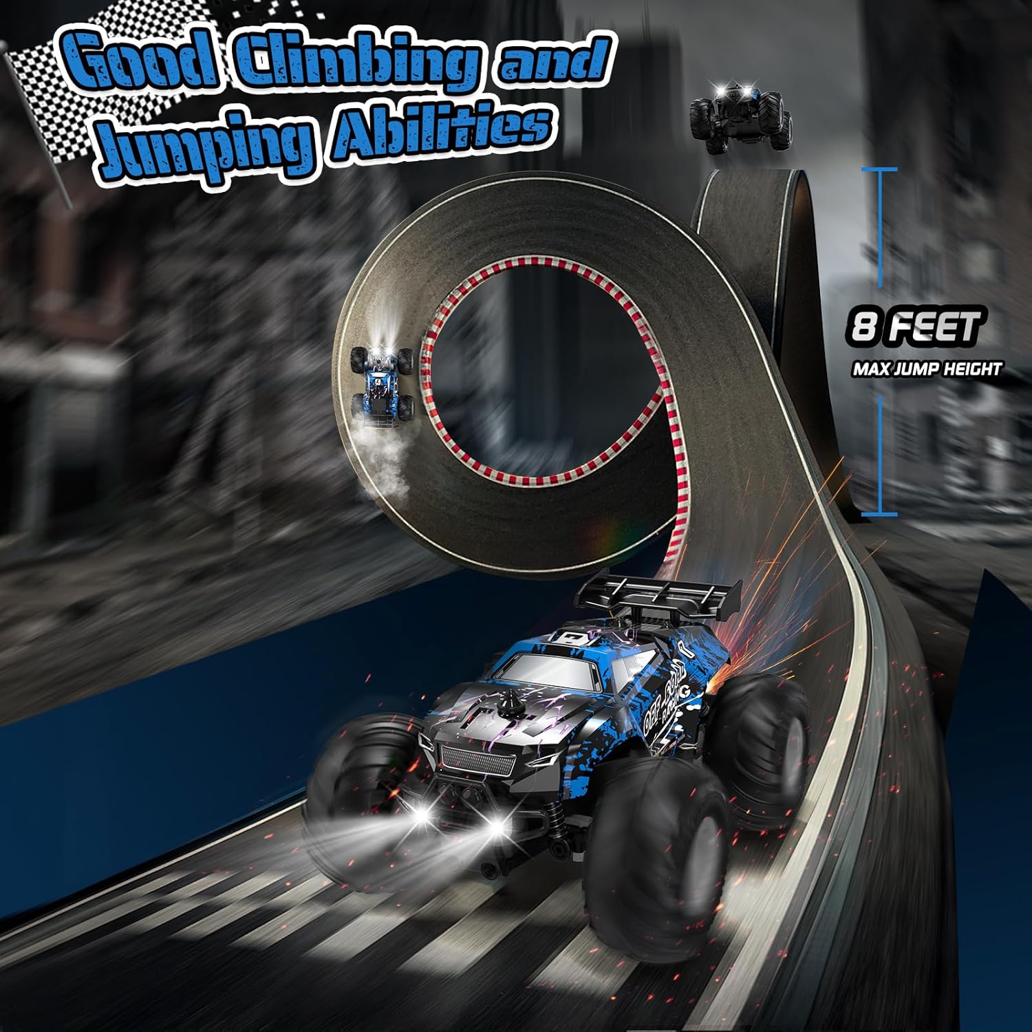 Thumbnail 5 de Hielse Remote Control Car (All-Terrain RC Truck) 1:20, 2.4GHz, LED, 10KM/H, Rechargeable (RTR) for Kids