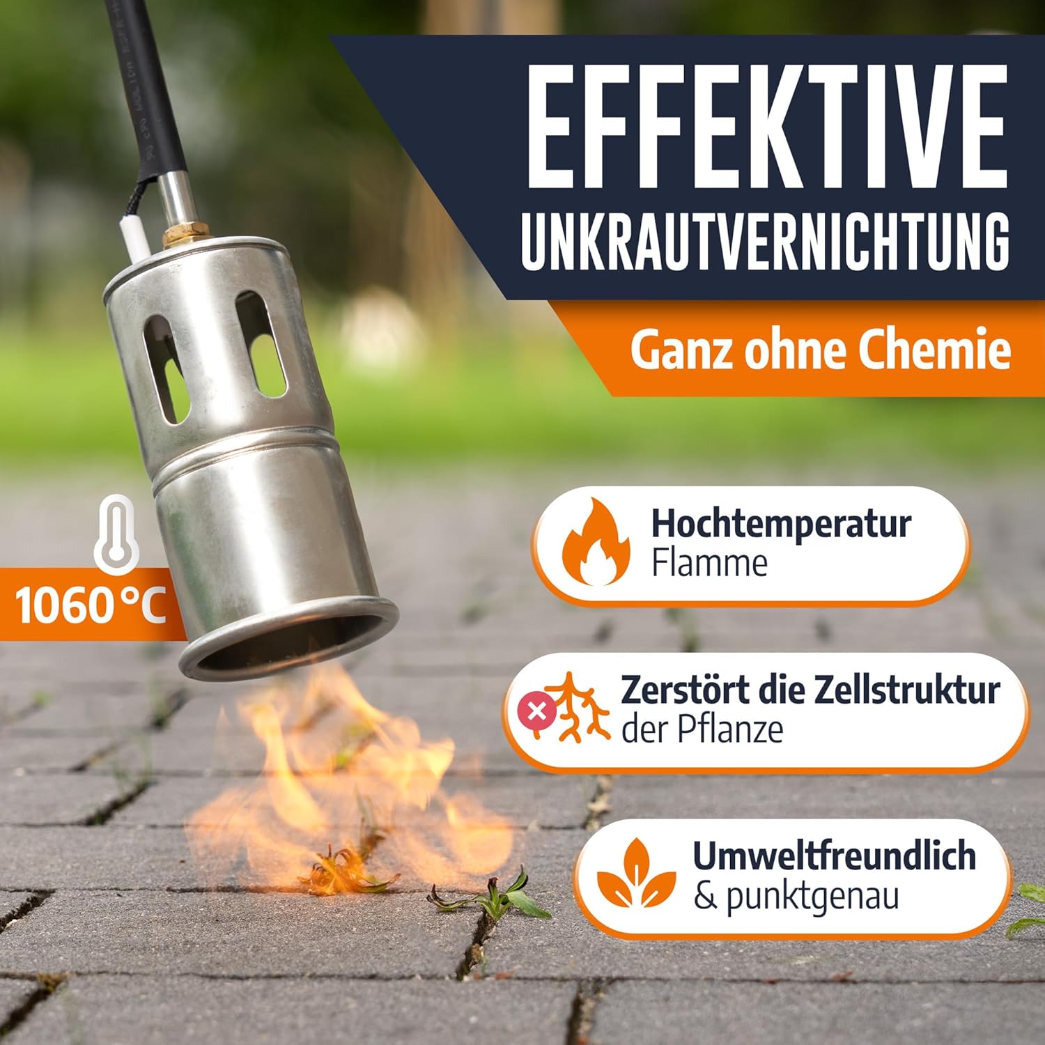 Detalle de Hansewerk Abflammgerät mit Piezozündung inkl. Druckregler und 5 m Gasschlauch – Unkrautbrenner