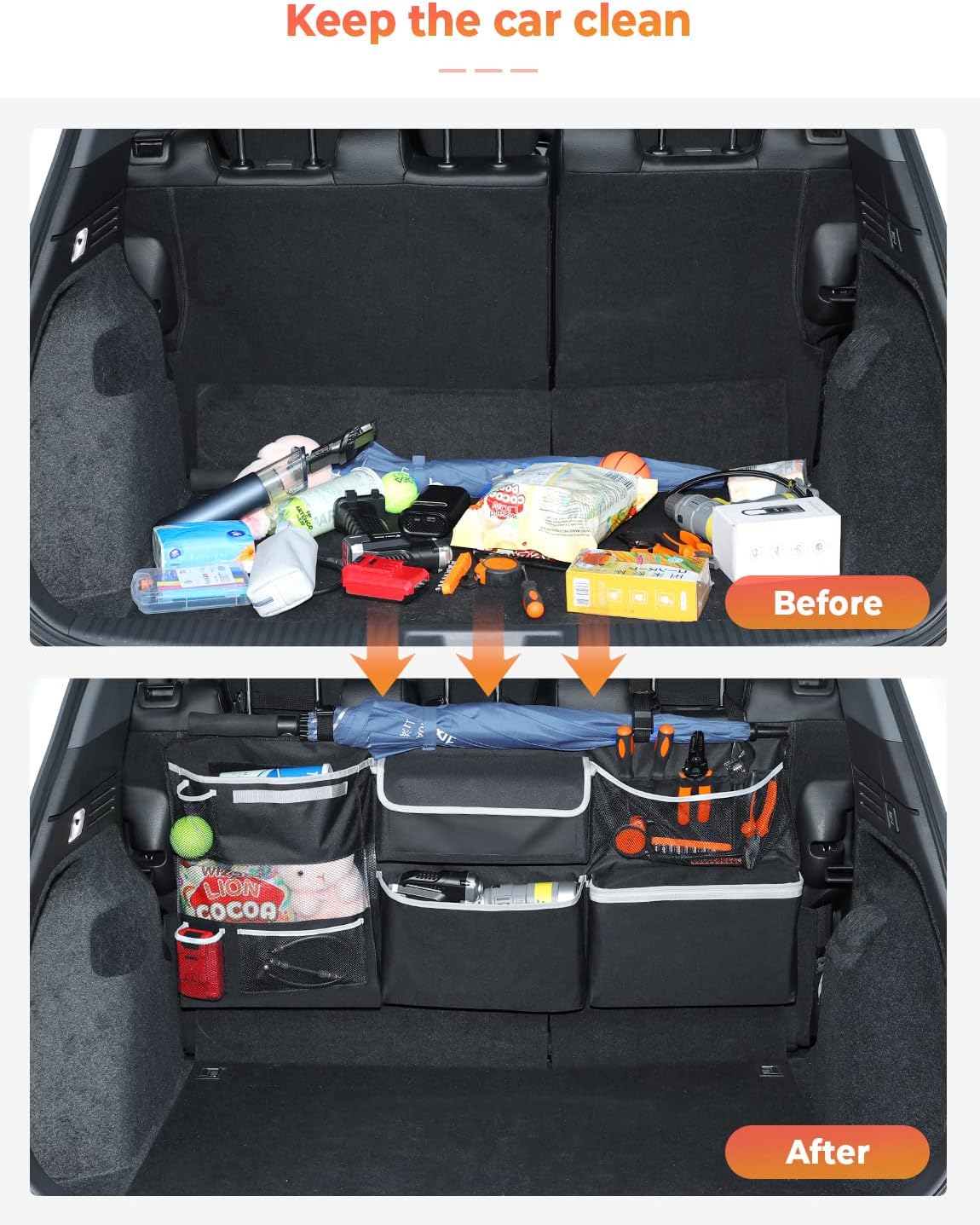 Thumbnail 1 de Oasser Car Boot Organiser (E6A) with 8 functional back seat storage bags