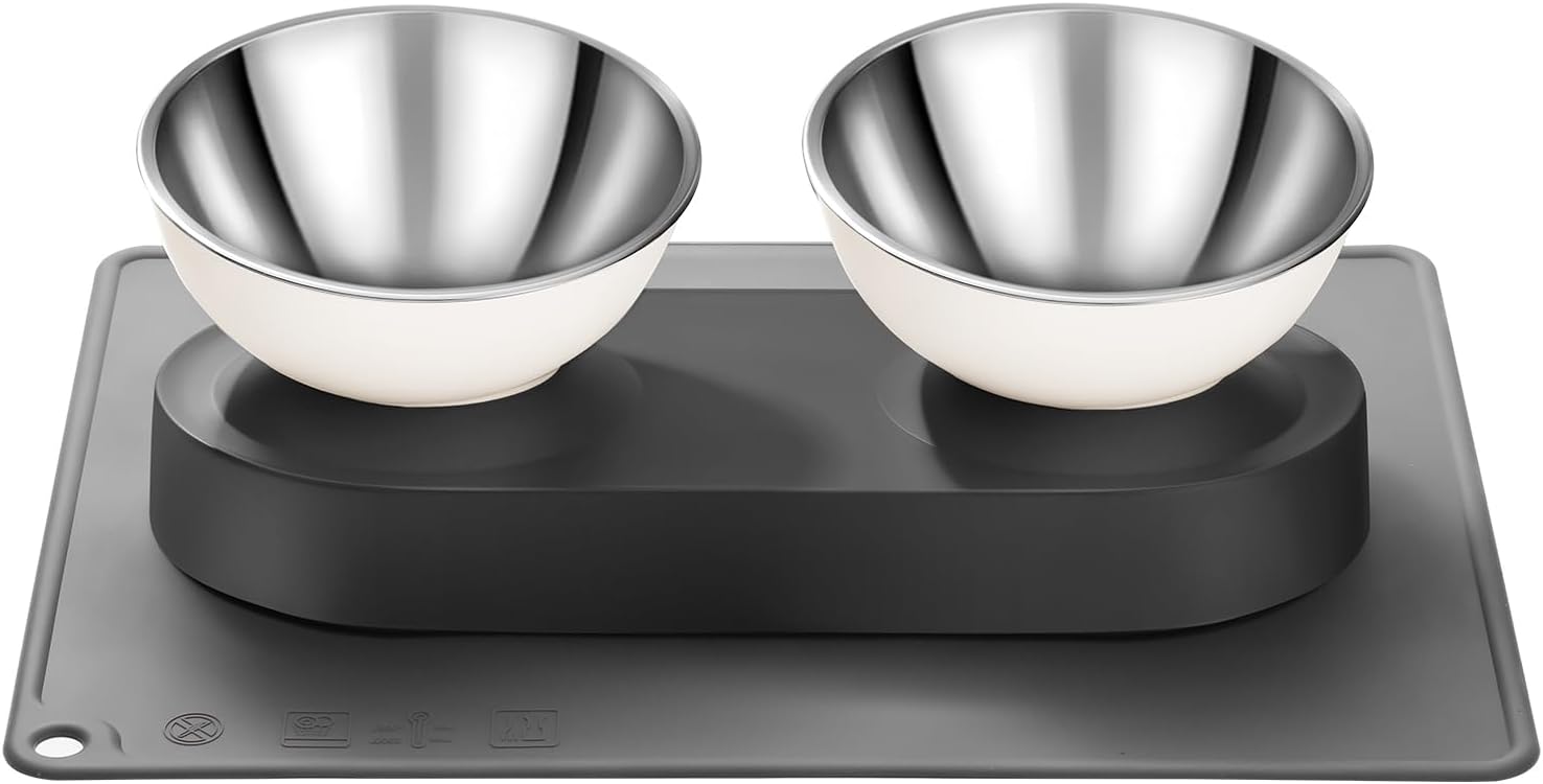 Thumbnail 6 de Marchul Cat Bowls with Mat: Tilted Double Feeding Bowl with Gravity Water Dish for Cats and Small Dogs