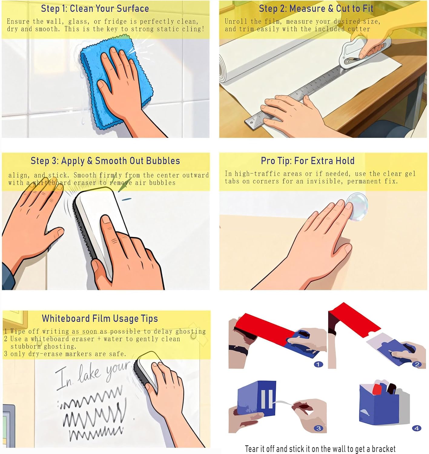 Thumbnail 6 de 17.3 x 157.5 in White Board Paper Roll – Dry Erase, No Glue Static Cling, Portable DIY Whiteboard