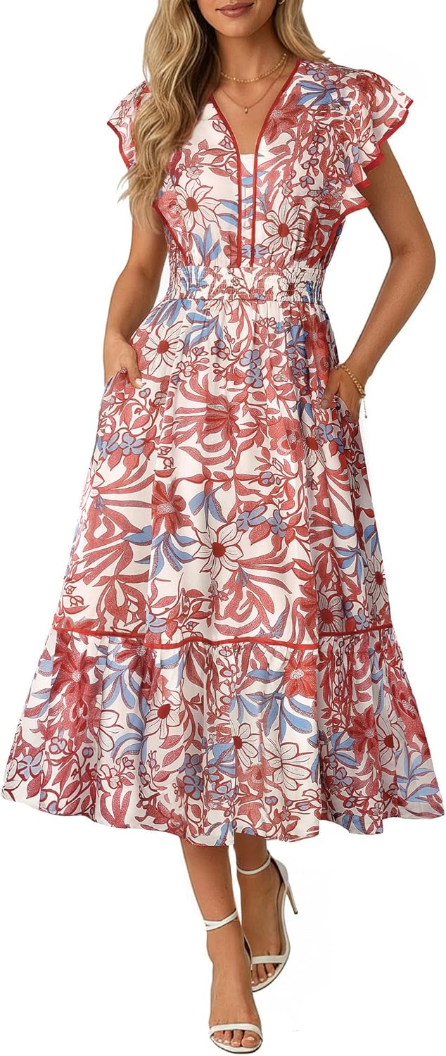 GRACE KARIN Robe florale à manches courtes et volants pour femme — Élégance légère et confort