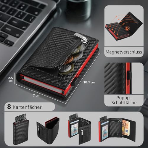 Detalle de TEEHON Geldbörse Herren – Slim Wallet mit Münzfach, RFID-Schutz und Pop-up Kartenfach
