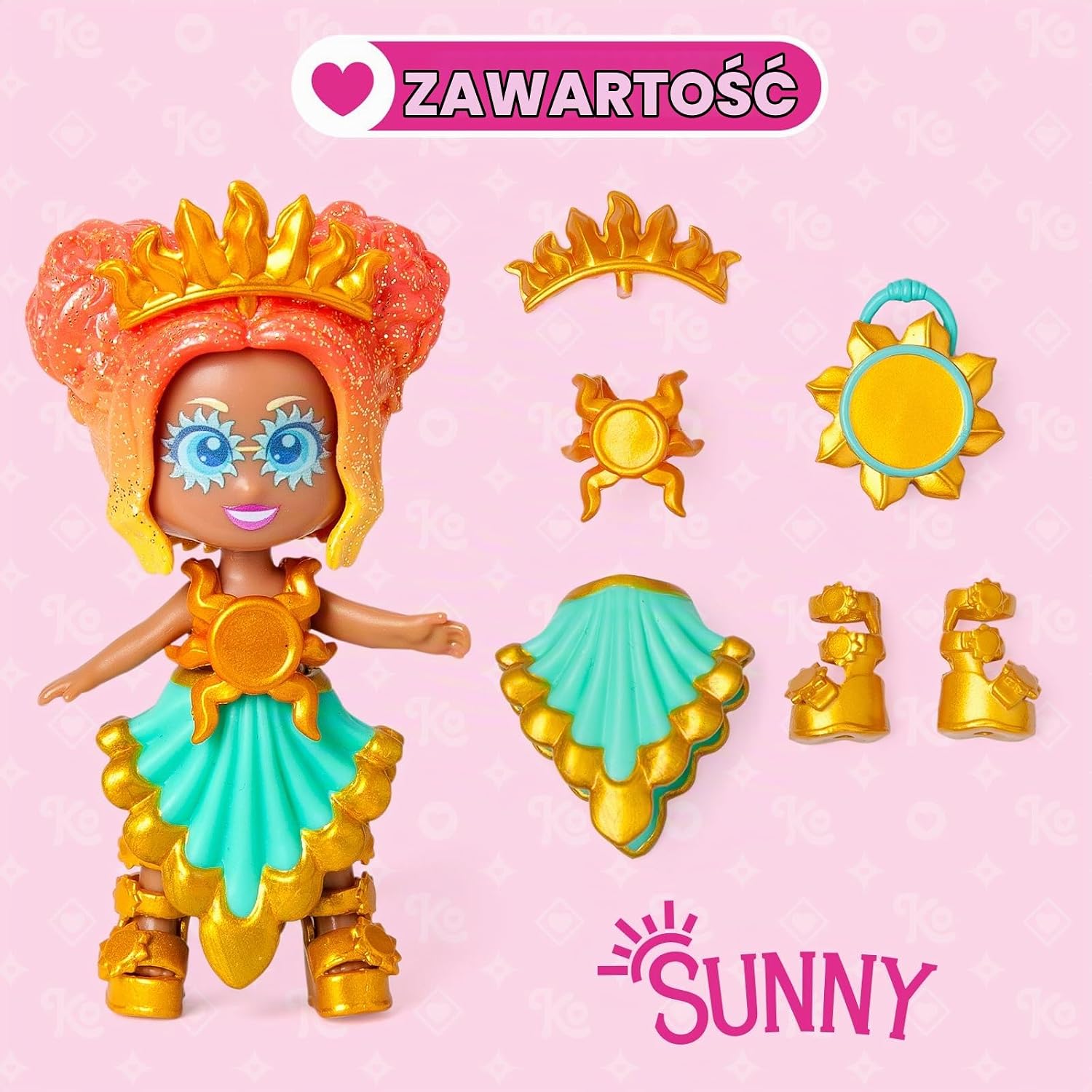 Detalle de KOOKYLOOS Golden Gala Sunny – laleczka z 3 minkami i modnym strojem