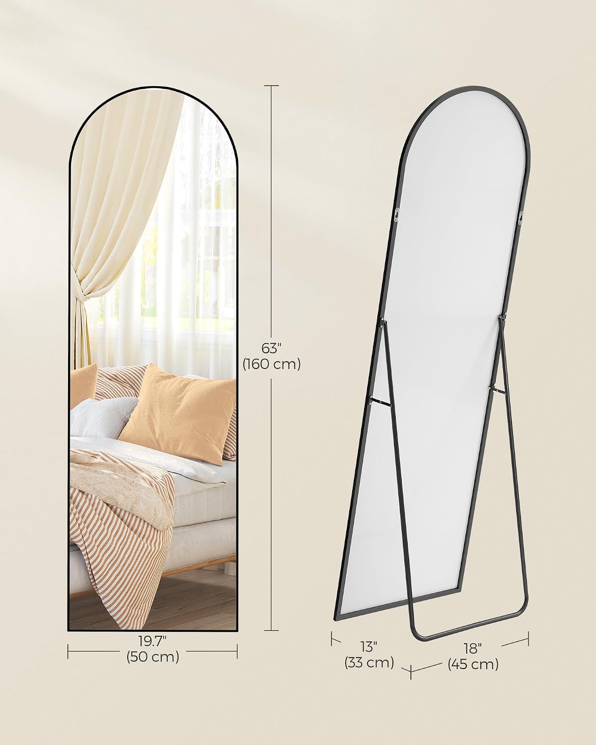 Thumbnail 5 de SONGMICS AILEAS LFM031B01 Full Length Mirror, 160 x 50 cm, Arched, Matte Black