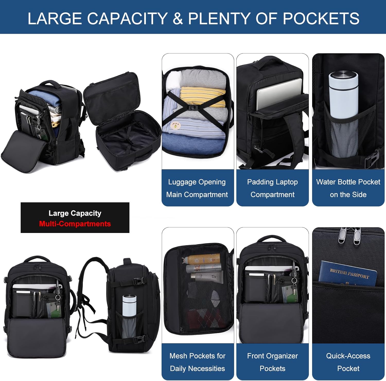 Thumbnail 2 de ENZOSUM Zaino da viaggio 24L 40x30x20 per cabina 🎒