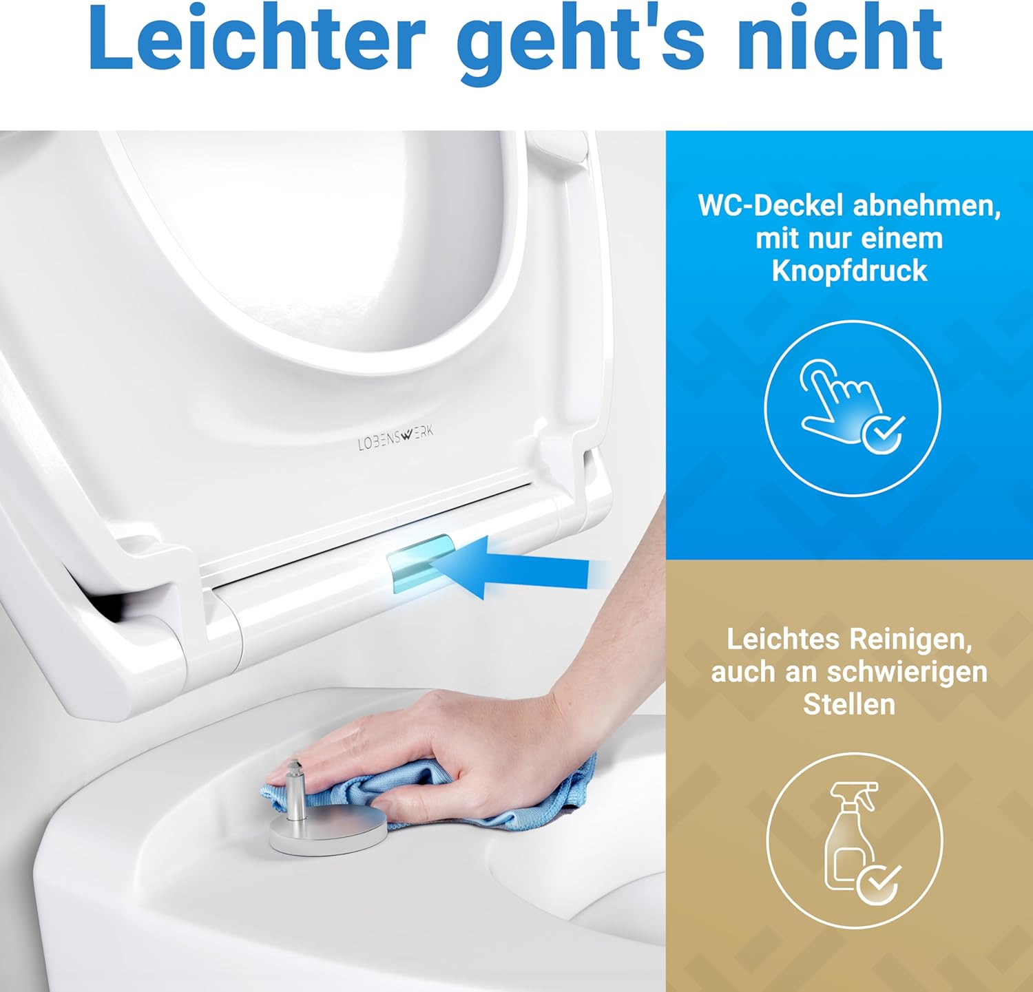 Detalle de LOBENSWERK Toilettendeckel mit Absenkautomatik: antibakteriell, UV-beständig, einfache Montage