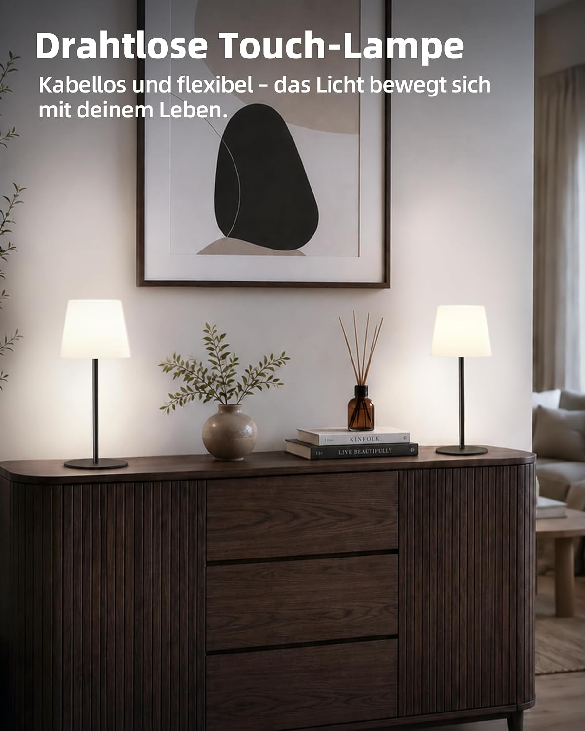 Detalle 2 de EZVALO 2er-Set Kabellose Tischlampe LED – IP65, 4500mAh USB-C, Touch-Dimmbar, 3 Farbtemperaturen