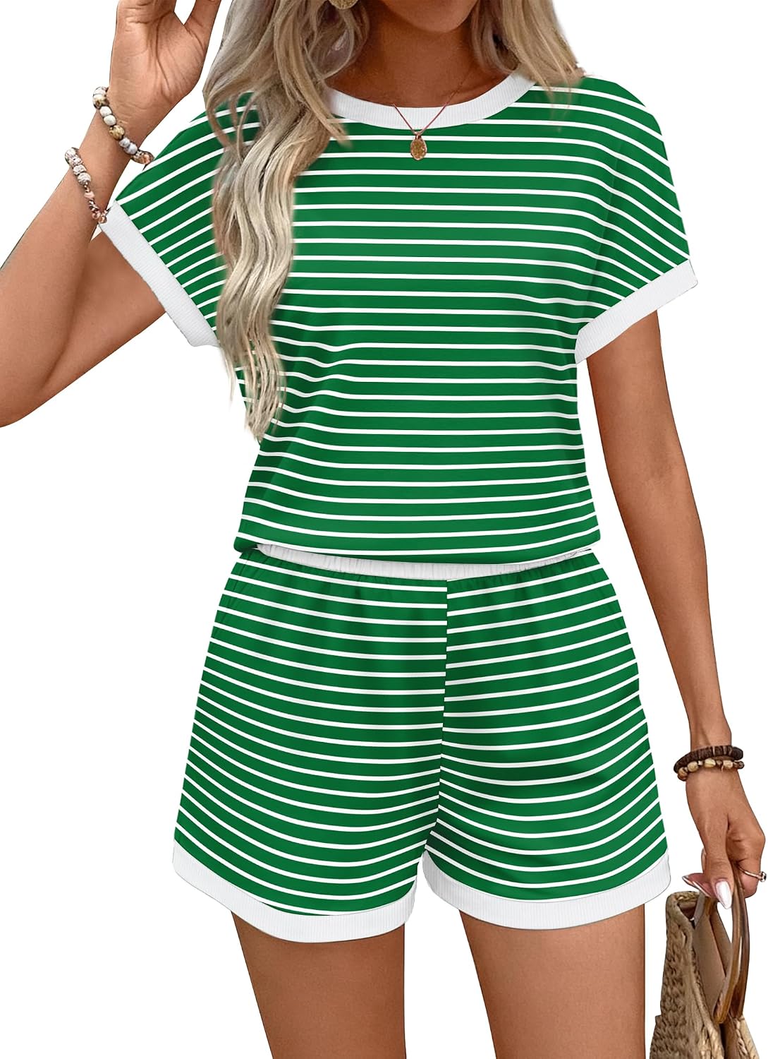 Thumbnail 2 de WIHOLL Two Piece Sets for Women Summer Lounge Short Sets Cap Sleeve Crew Neck Sweatsuit with Pocket XS-2XL