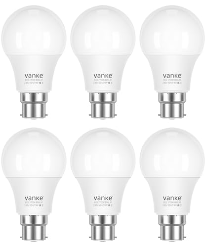 Detalle de Vanke Bayonet 9W LED Bulbs (60W Equivalent) – 2700K Warm White, Pack of 6
