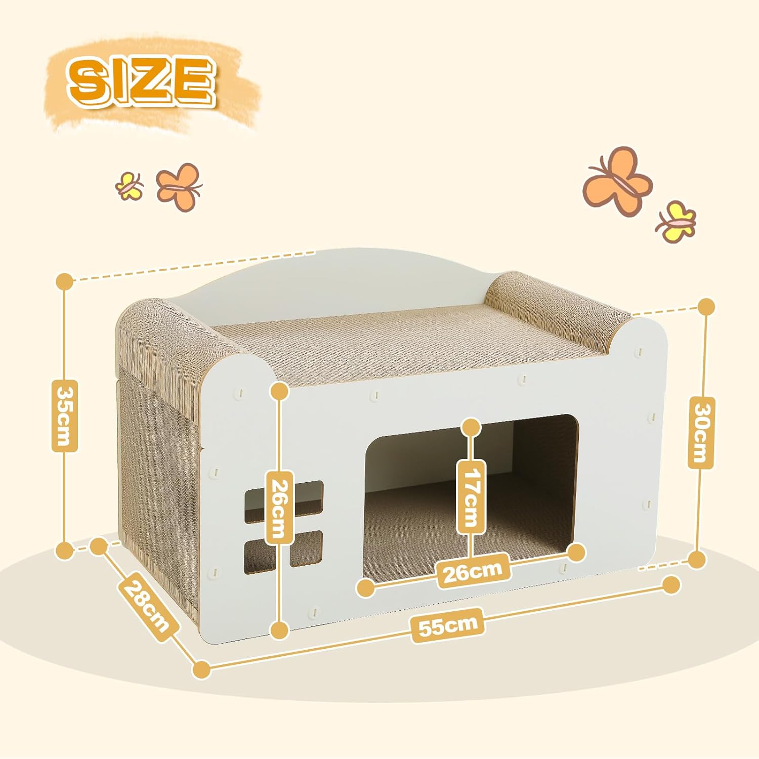 Thumbnail 1 de PAWZ Road Kratzbrett mit Katzenhöhle aus Pappe, Kratzpad Lounge – 55 x 28 x 35 cm (weiß)