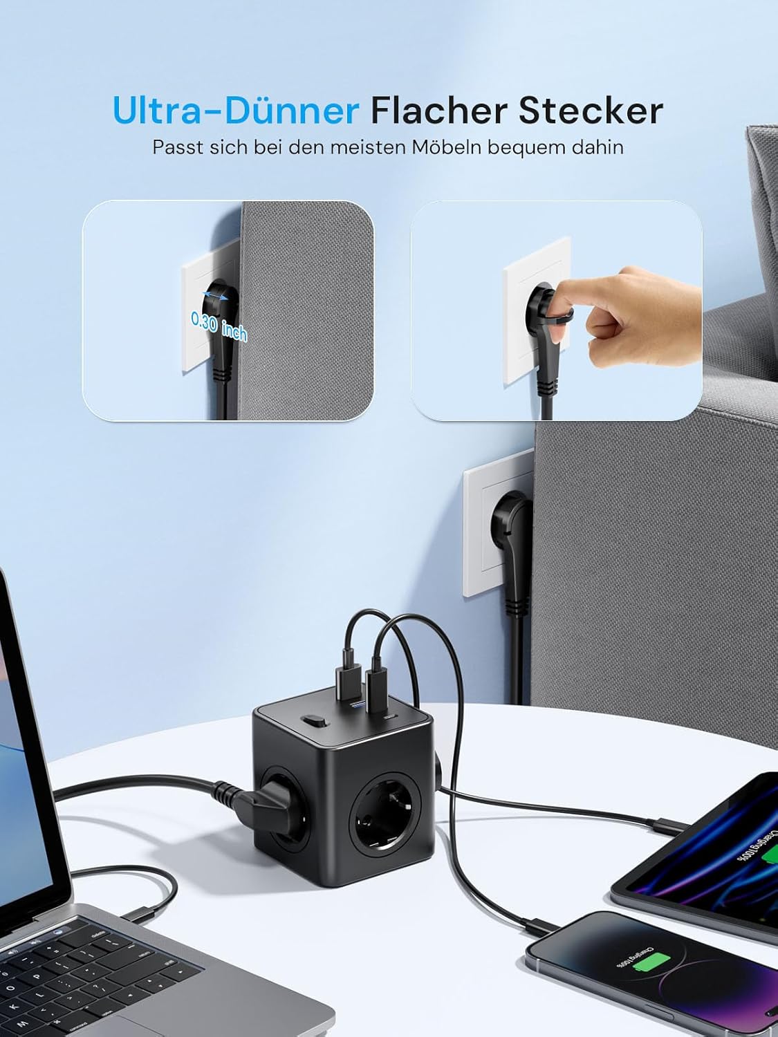 Thumbnail 2 de Pluackg Steckdosenwürfel 8 in 1 mit USB