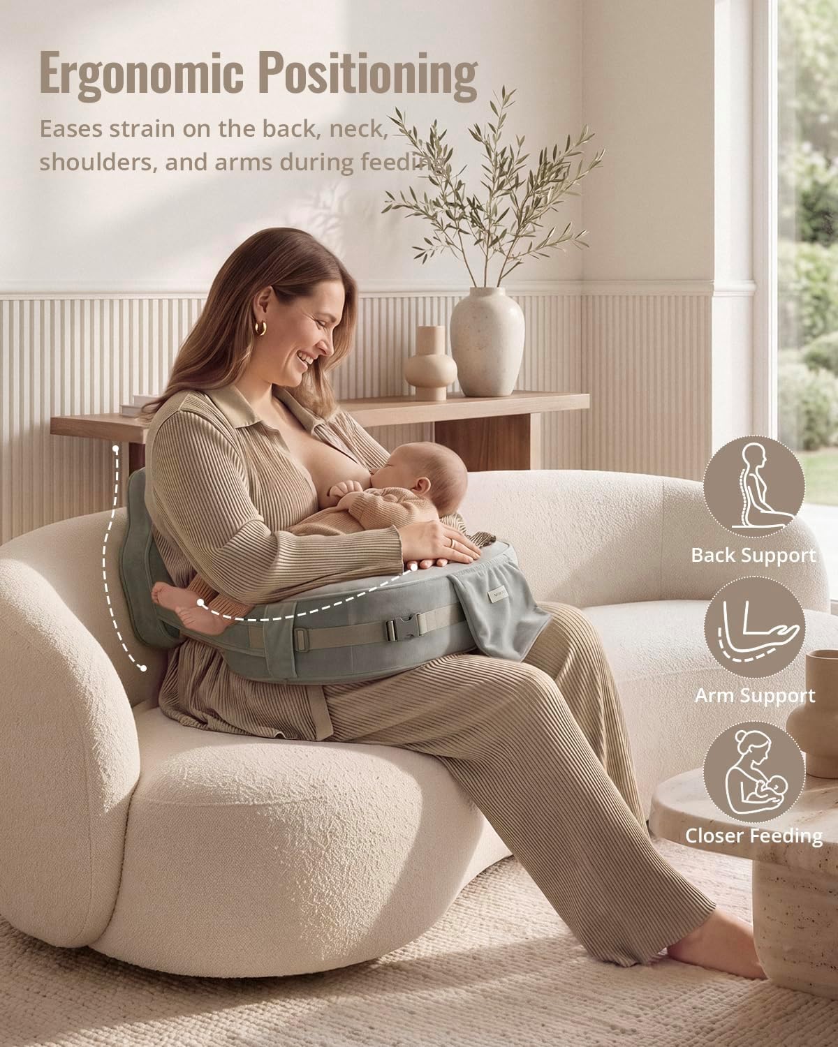 Detalle 2 de Blissful Diary BRZH01 Deluxe Nursing Pillow, Gray, Dual-Layer Foam