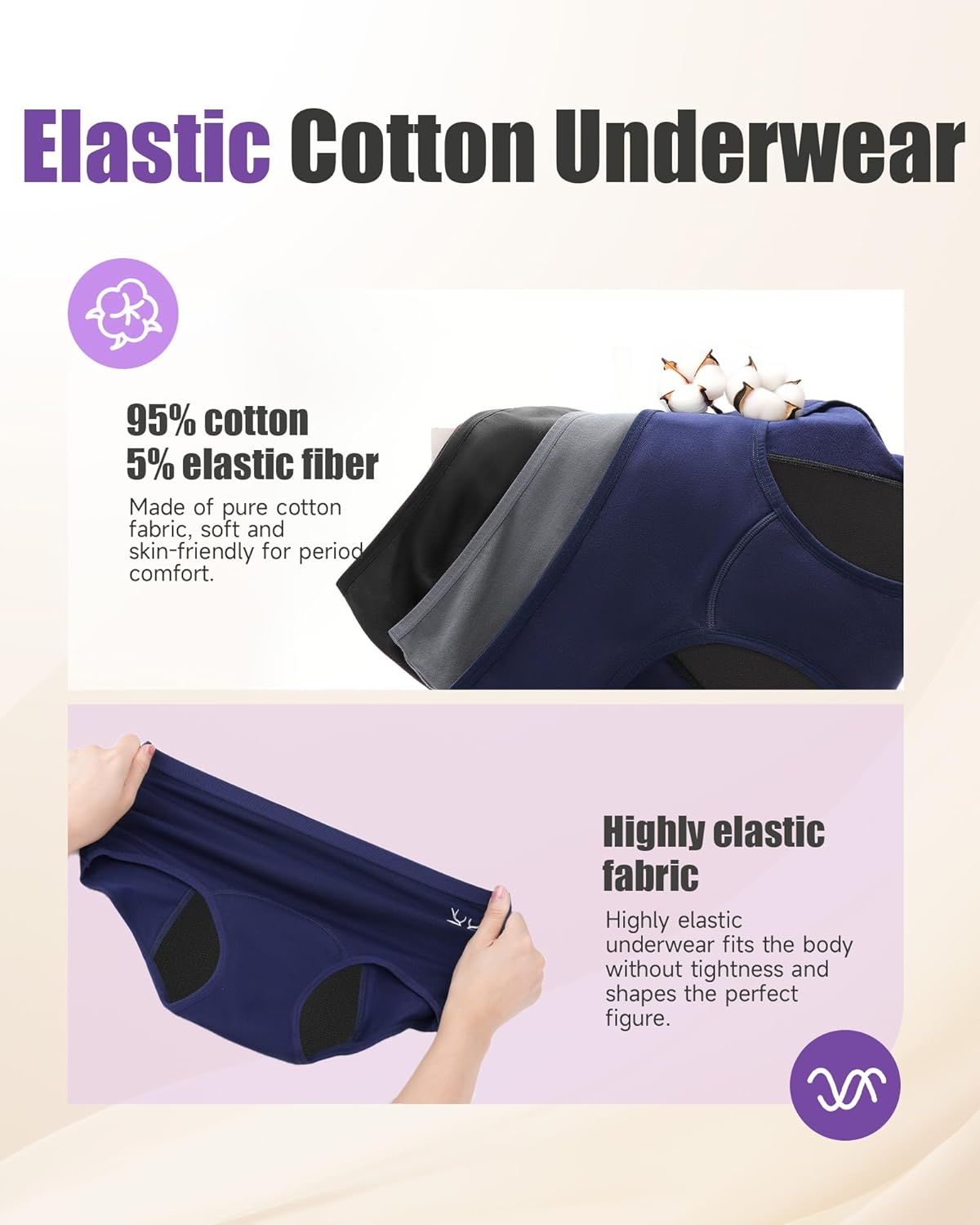Thumbnail 6 de TANSTC mutande mestruali donna in cotone, 4 strati anti-perdite (3 pack)