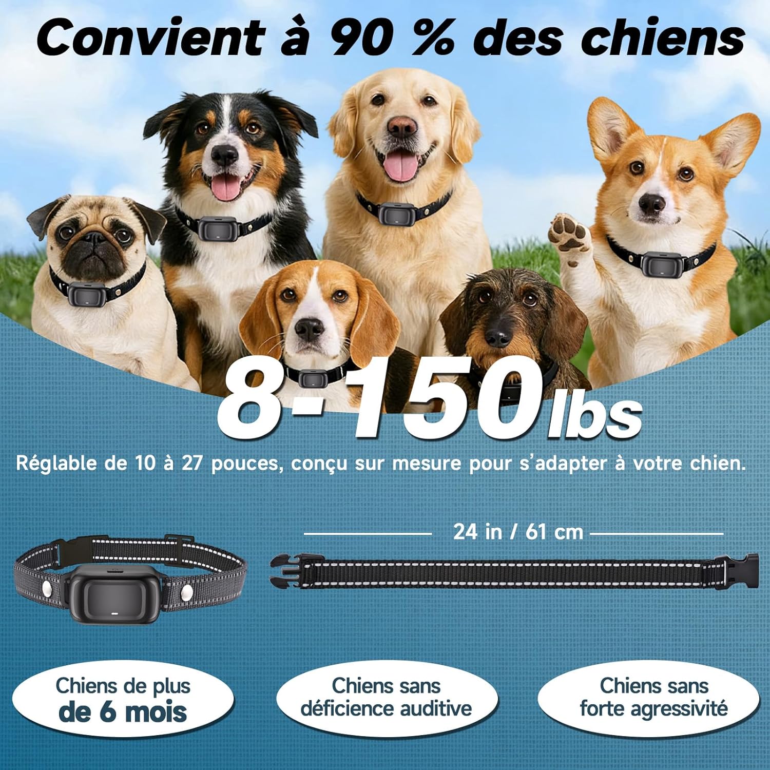 Detalle de Collier Anti Aboiement Chien – Dressage Intellig ent avec Ultrason et Détection