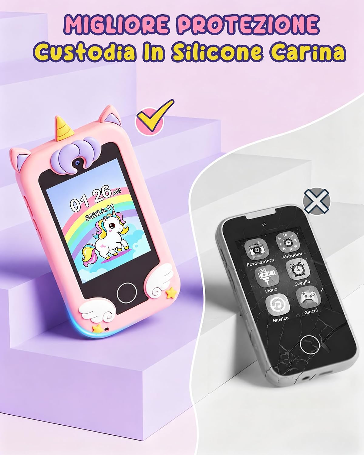 Detalle de UCIDCI Smartphone Giocattolo per Bambini – Tavolozza educativa con doppia fotocamera e modalità scuola