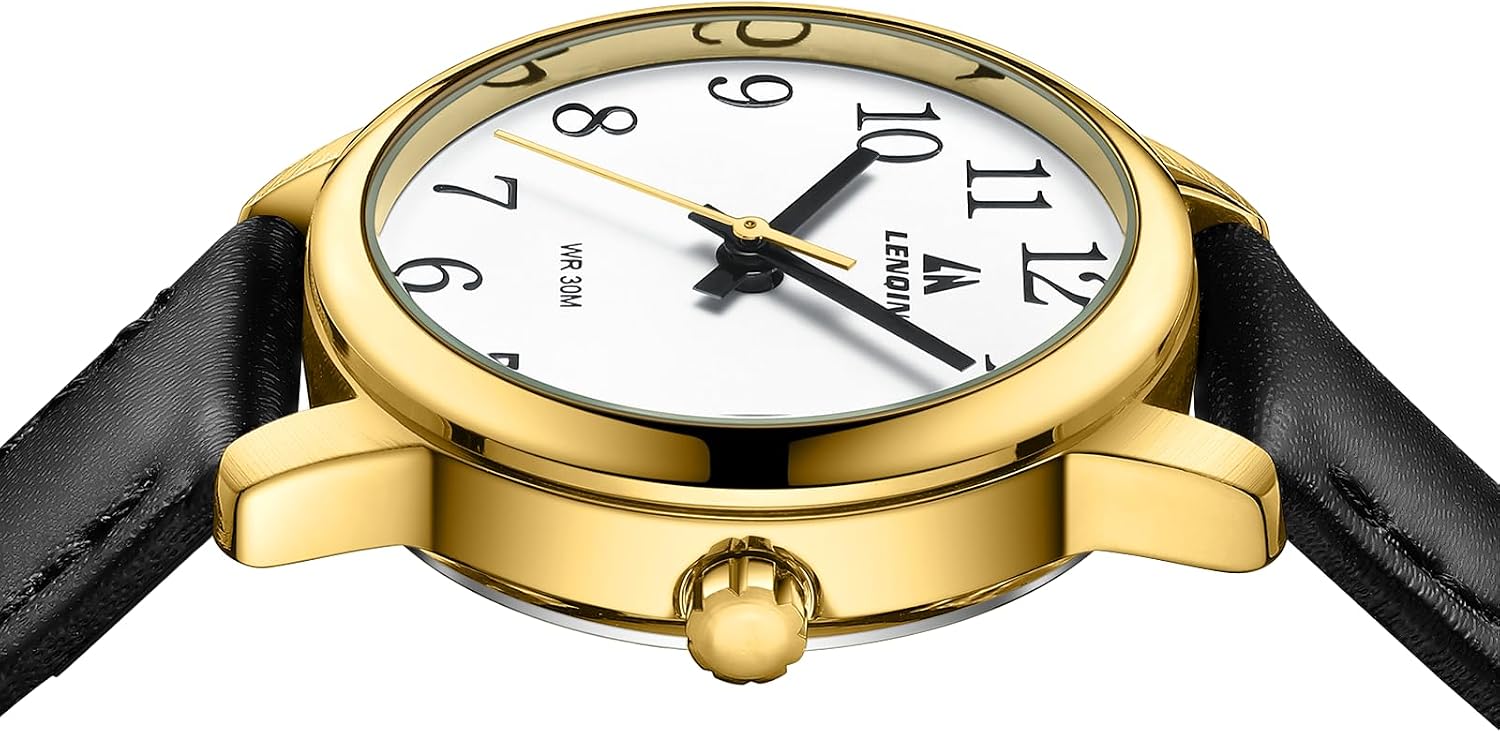 Detalle de LN LENQIN Damenarmbanduhr – Analoge Quarzuhr mit Lederarmband, 3 ATM