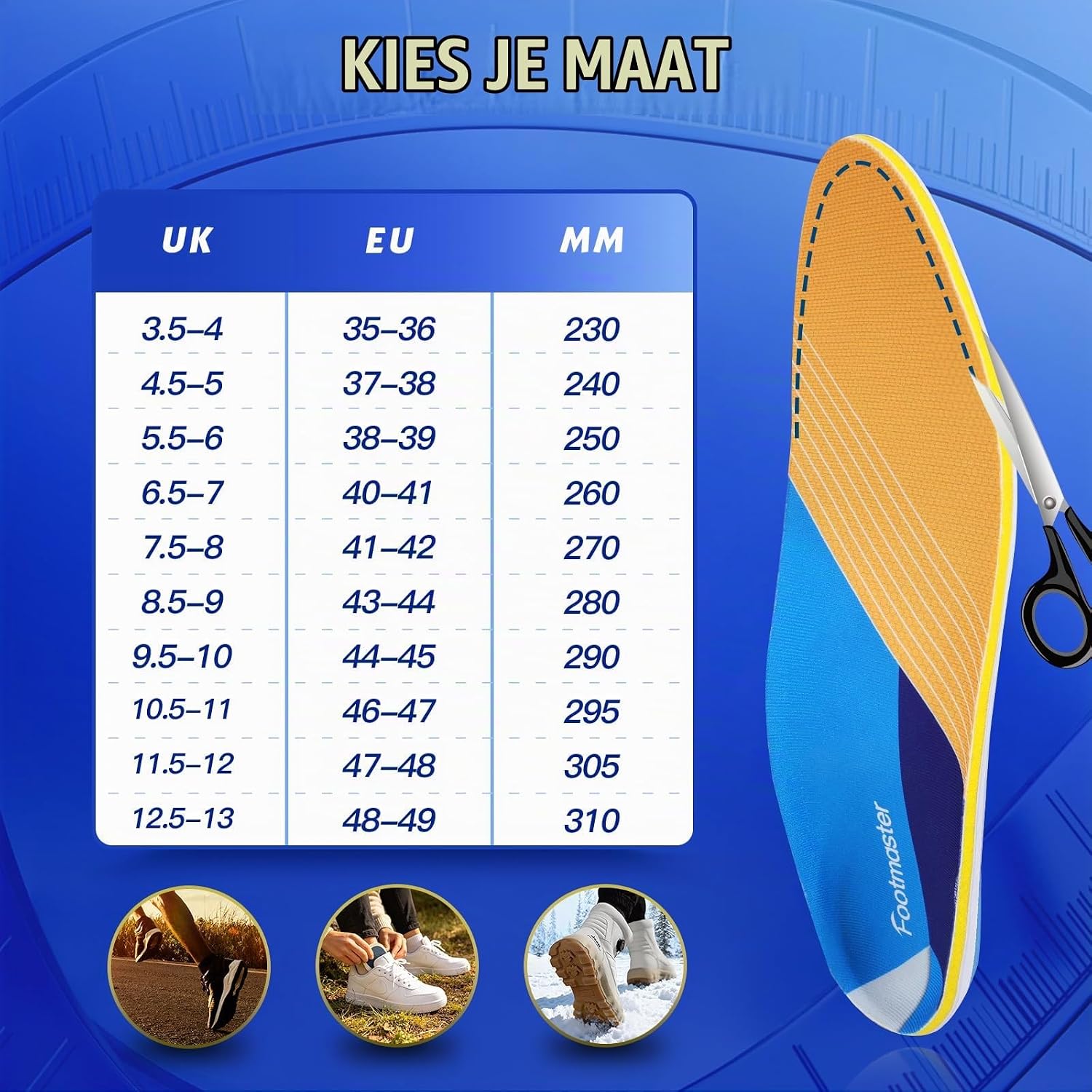 Detalle de FootMaster orthopedische inlegzolen met voetboogsteun en schokdempende kussentjes
