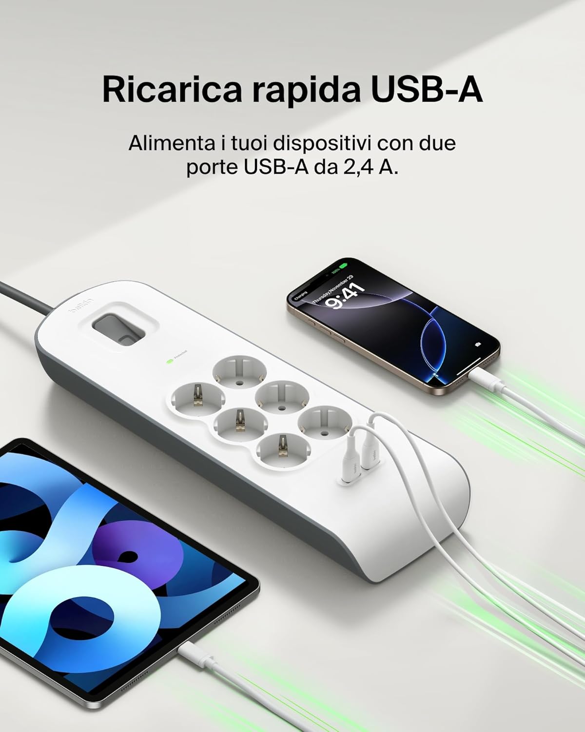Thumbnail 3 de Belkin Ciabatta multipresa 6 prese + 2 USB, cavo 2 m 🔌