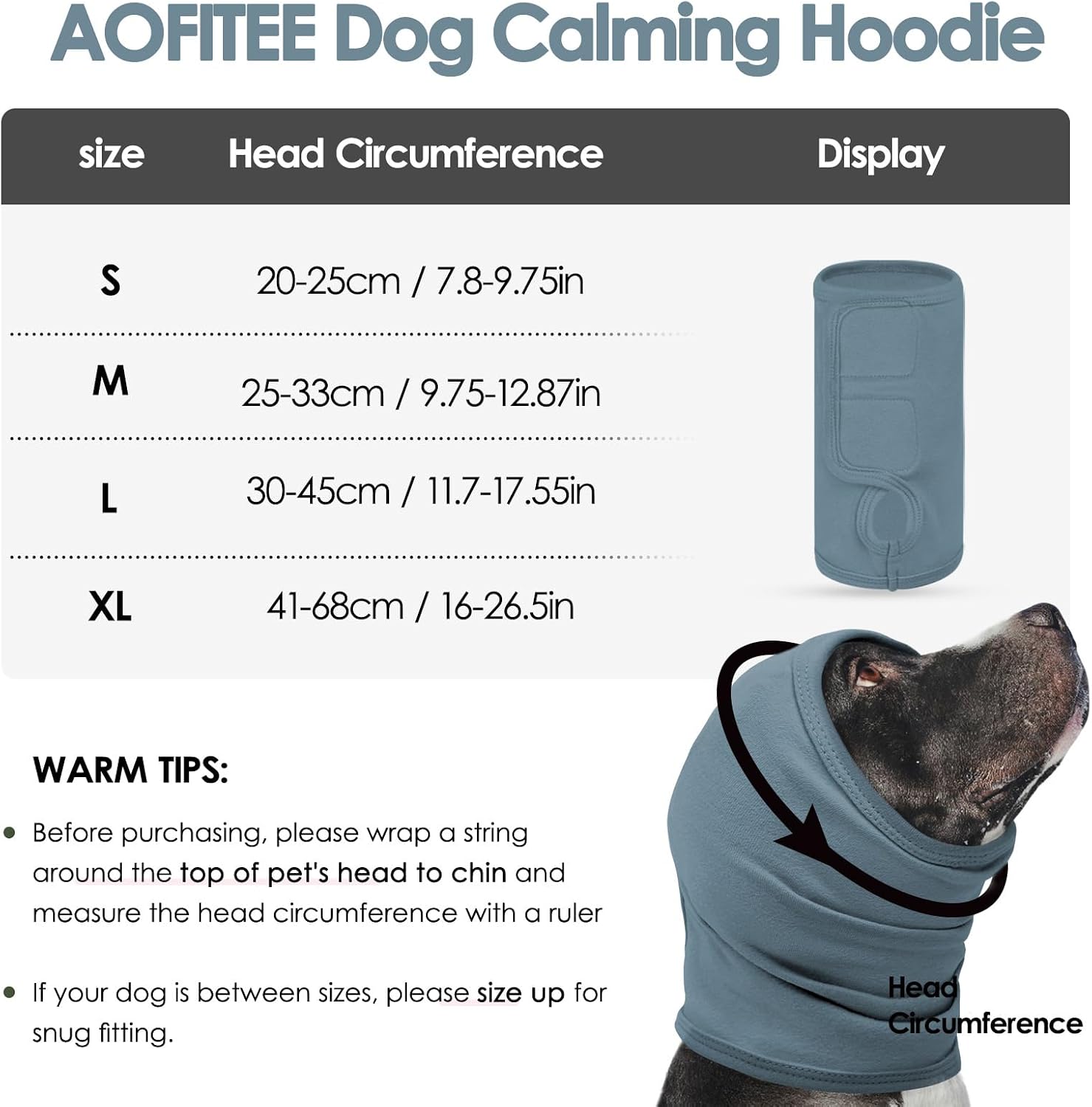 Thumbnail 1 de AOFITEE Dog Calming Hoodie with Soft Ear Muffs: Noise Protection for Anxiety (BlueGrey, XL)