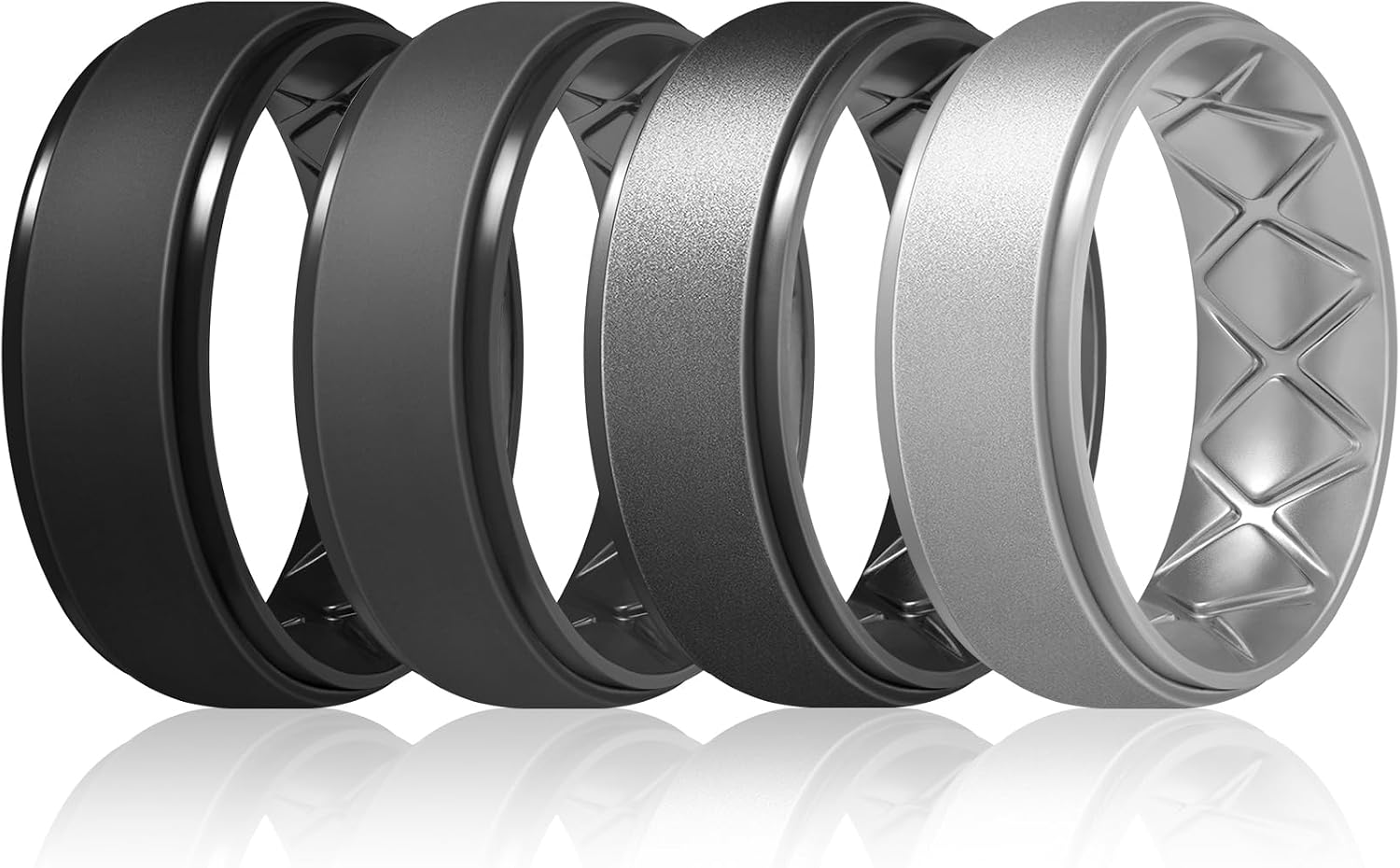 Detalle de Egnaro Men’s Silicone Wedding Band Rings (8.5mm wide, 2mm thick) — Inner Arc, Breathable & Hypoallergenic