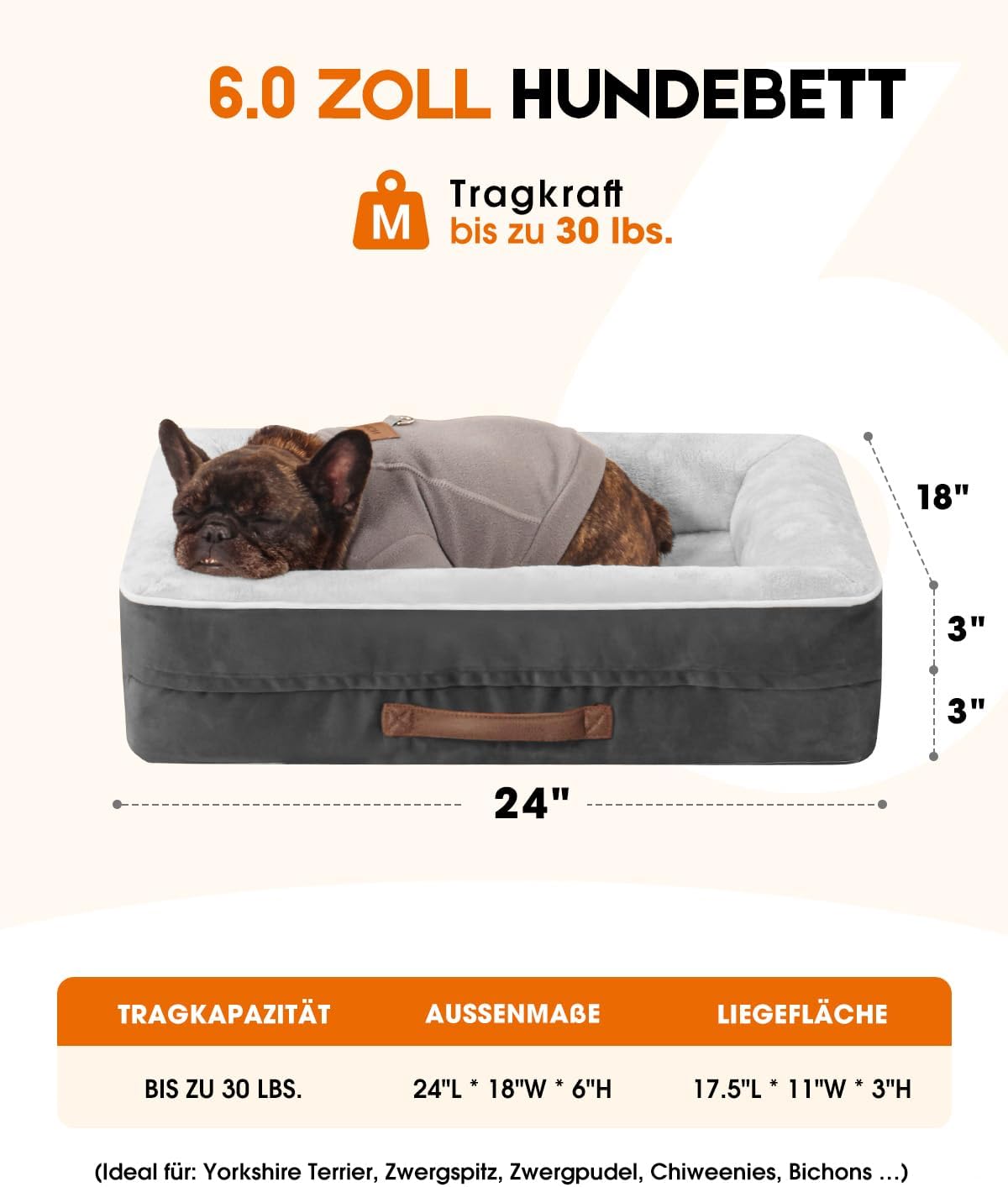 Thumbnail 3 de Upvilla orthopädisches Hundebett für mittelgroße Hunde (61×46×15 cm) – waschbar, wasserdicht, rutschfeste Unterseite