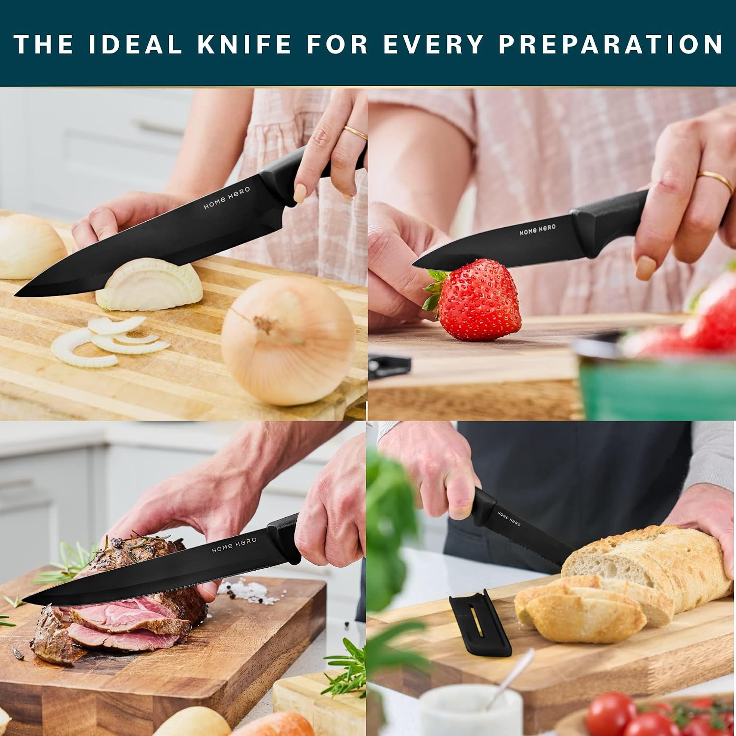 Detalle de Home Hero HHKS0141 11-Piece Knife Set, Black Stainless Steel Blades