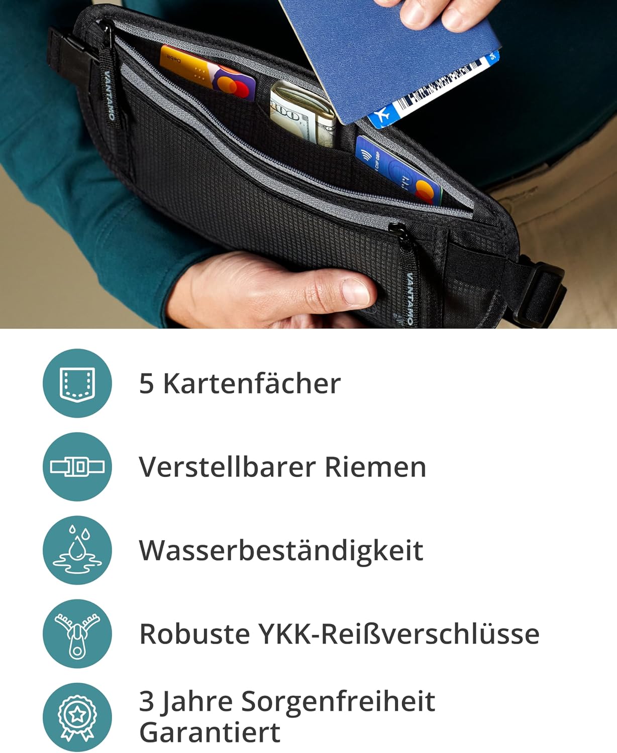 Detalle 1 de Vantamo Bauchtasche mit RFID, 2 Fächer