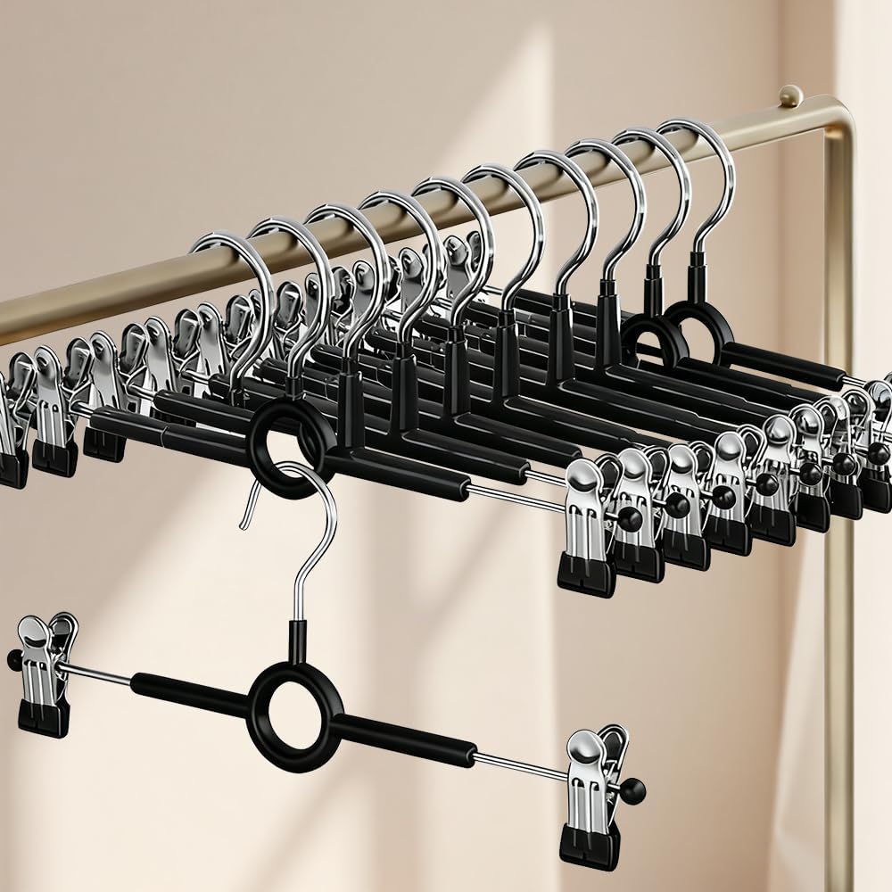 Detalle de 10 Pack Trouser & Skirt Hangers with Adjustable Non-Slip Clips and Rotatable Metal Hooks