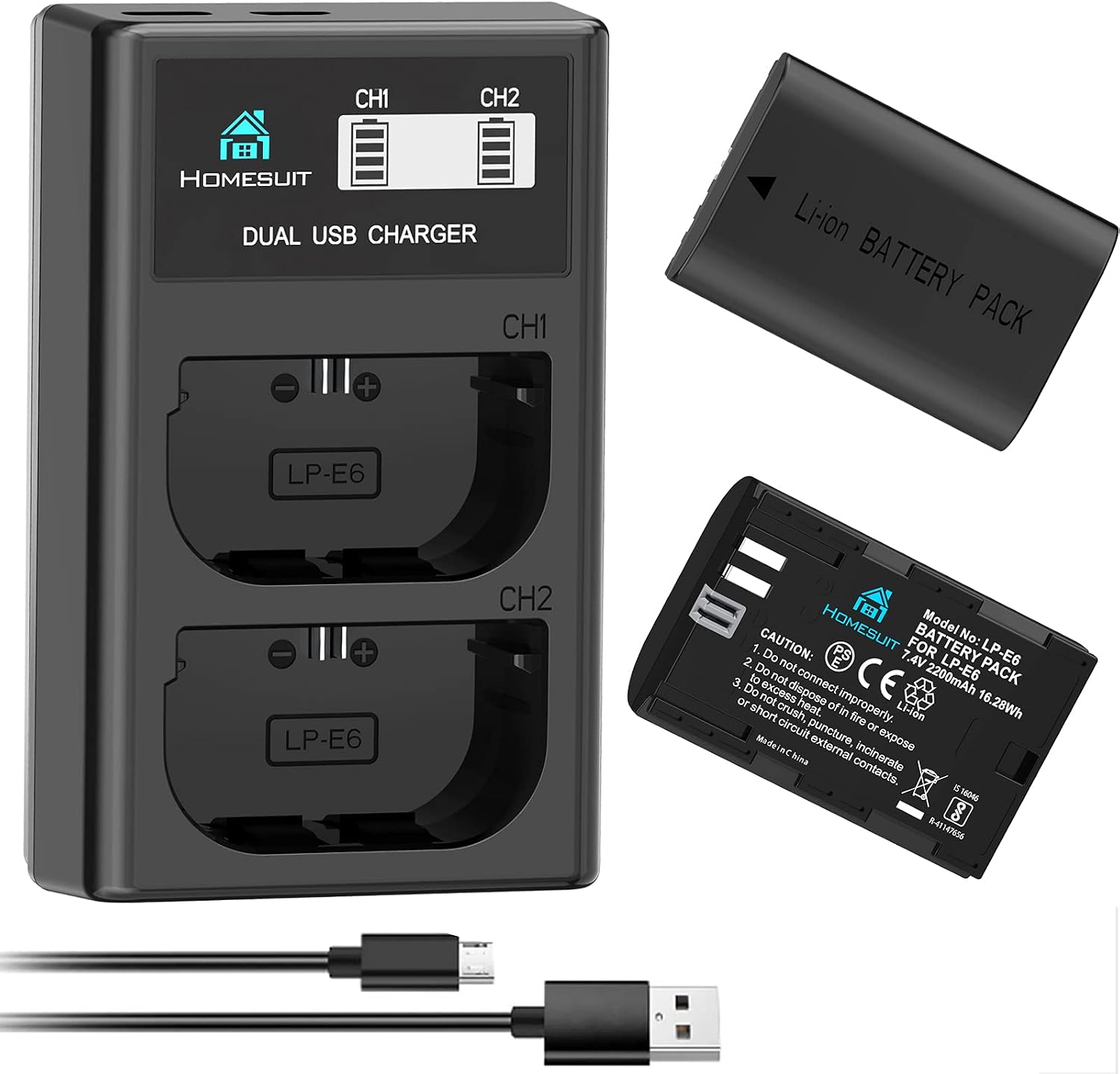 Detalle de Homesuit LP-E6N 2200mAh battery pack with charger