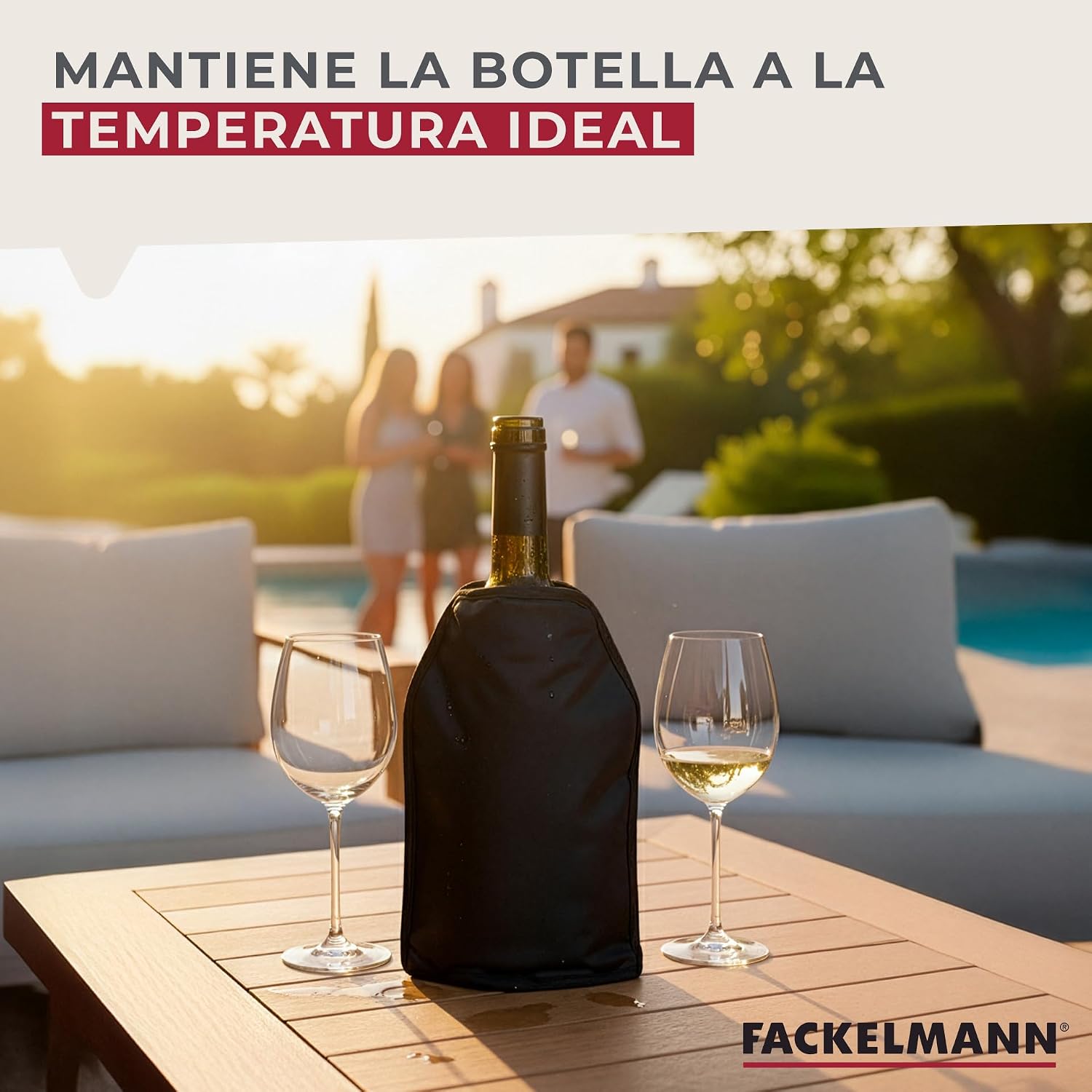 Detalle de Funda Enfriadora Fackelmann para Botellas: collar enfriador de gel para vino y cava