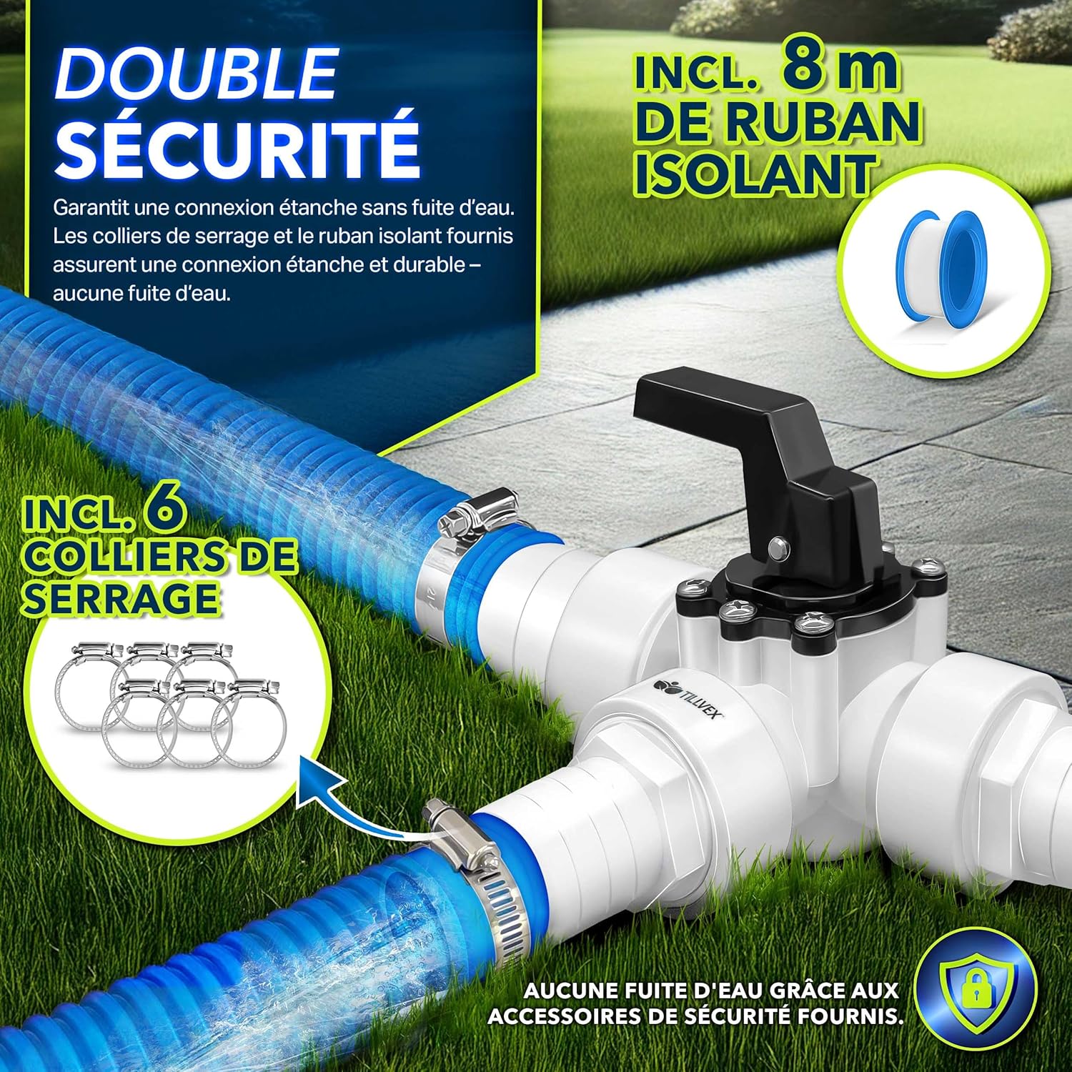 Detalle 2 de tillvex® Bypass Kit Piscine 12 pièces Ø 32/38 mm 🏊