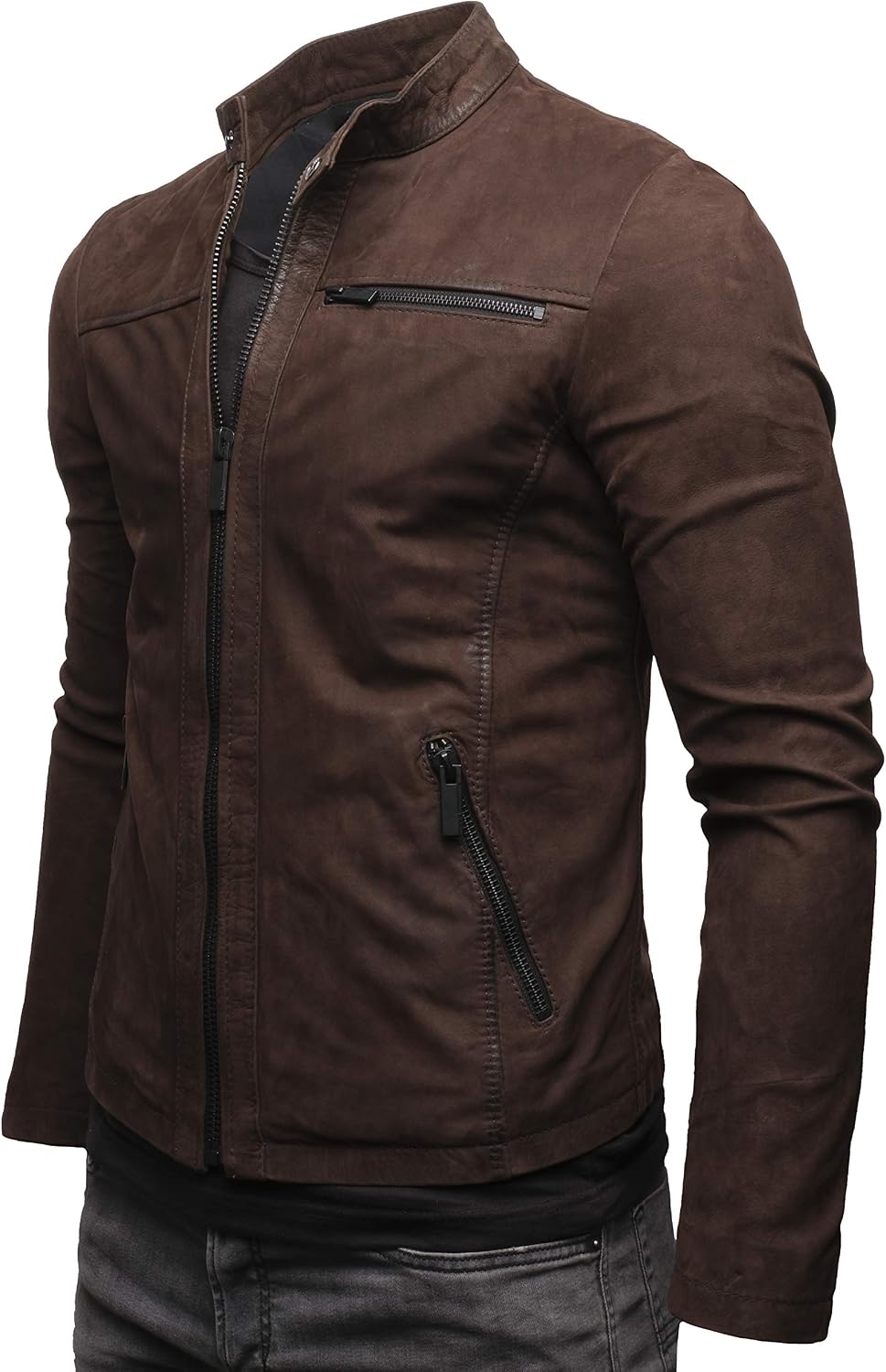 Detalle de Crone Epic Herren Lederjacke „Cleane Basic“ aus 100% Echtleder – in vielen Varianten und Farben