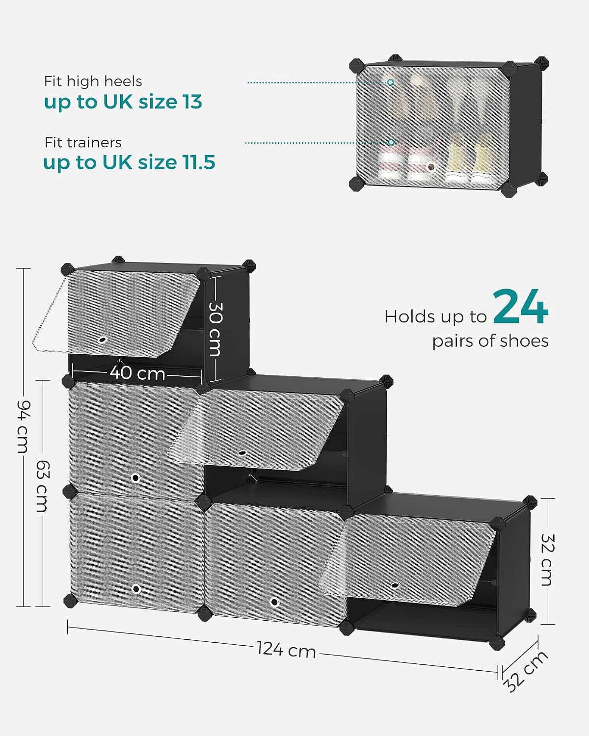 Detalle de SONGMICS Damion Collection LPC033B01 Interlocking Shoe Rack, 6 Doors, Black