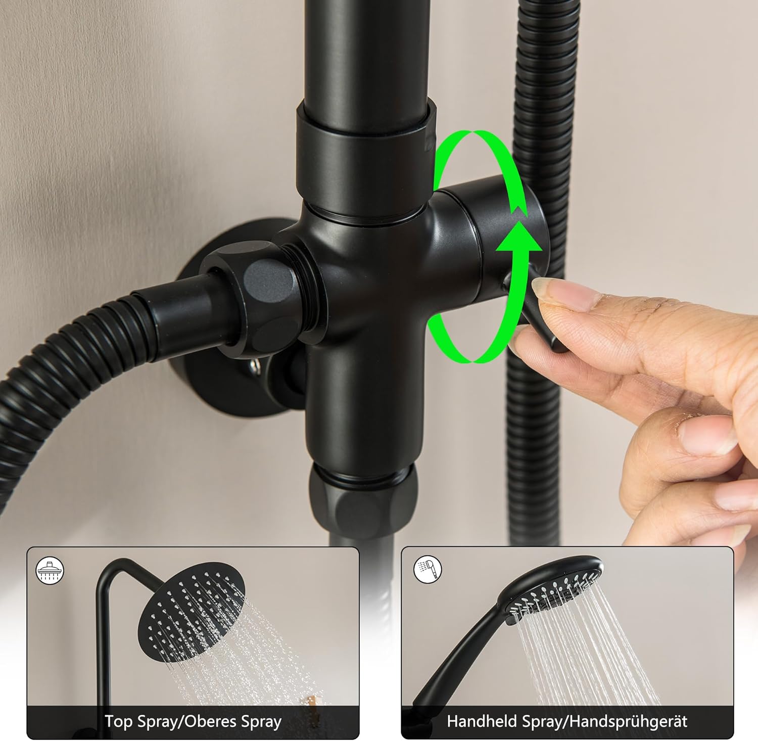 Thumbnail 5 de BAITUJIE Duschset schwarz – 2 in 1 Duschsystem mit großer Regendusche (20x20 cm) & Handbrause, komplettes Montageset